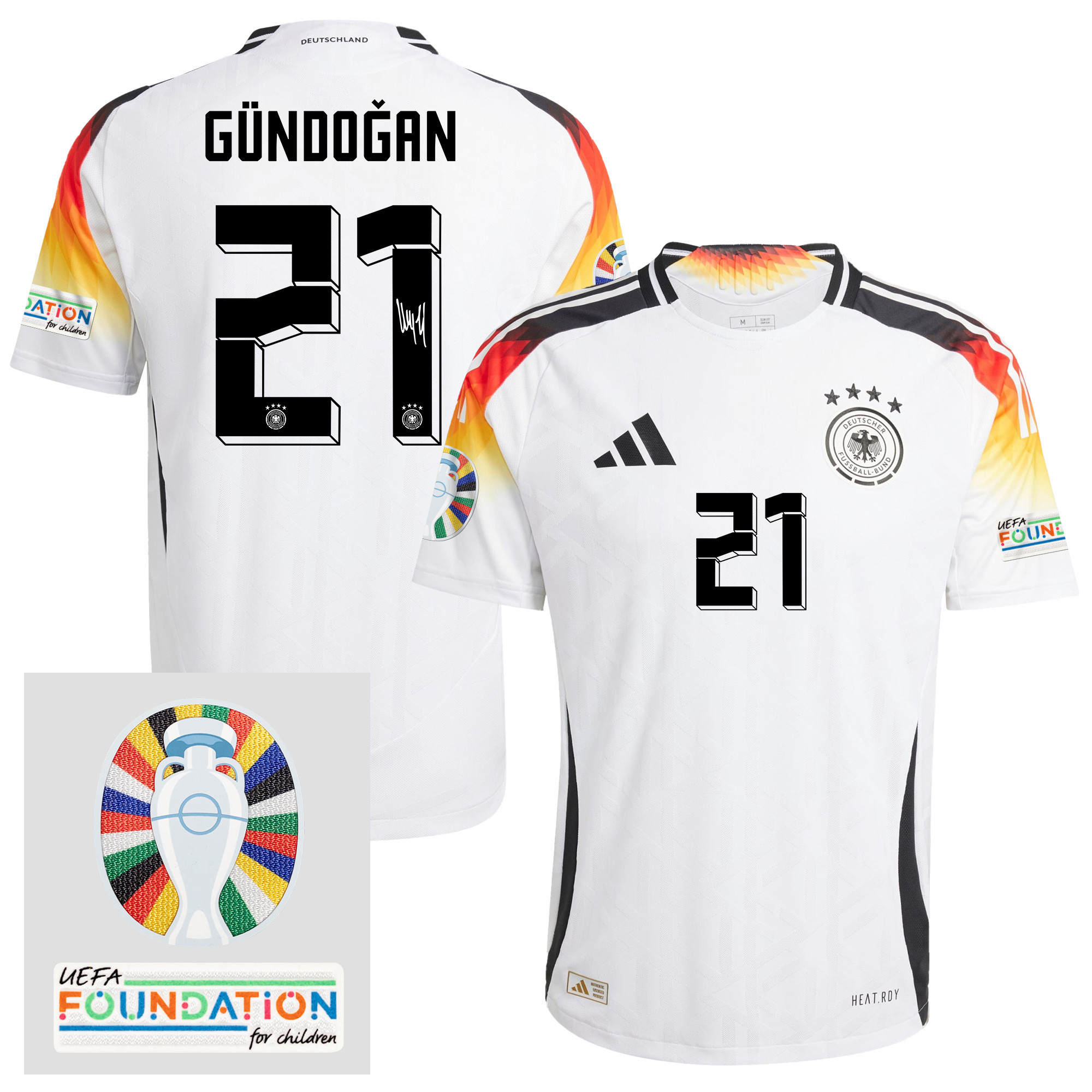 Ilkay Gndogan 21 Signed Germany 2024/25 Home Jersey – Autographed, Euro UEFA Patch – Men, White