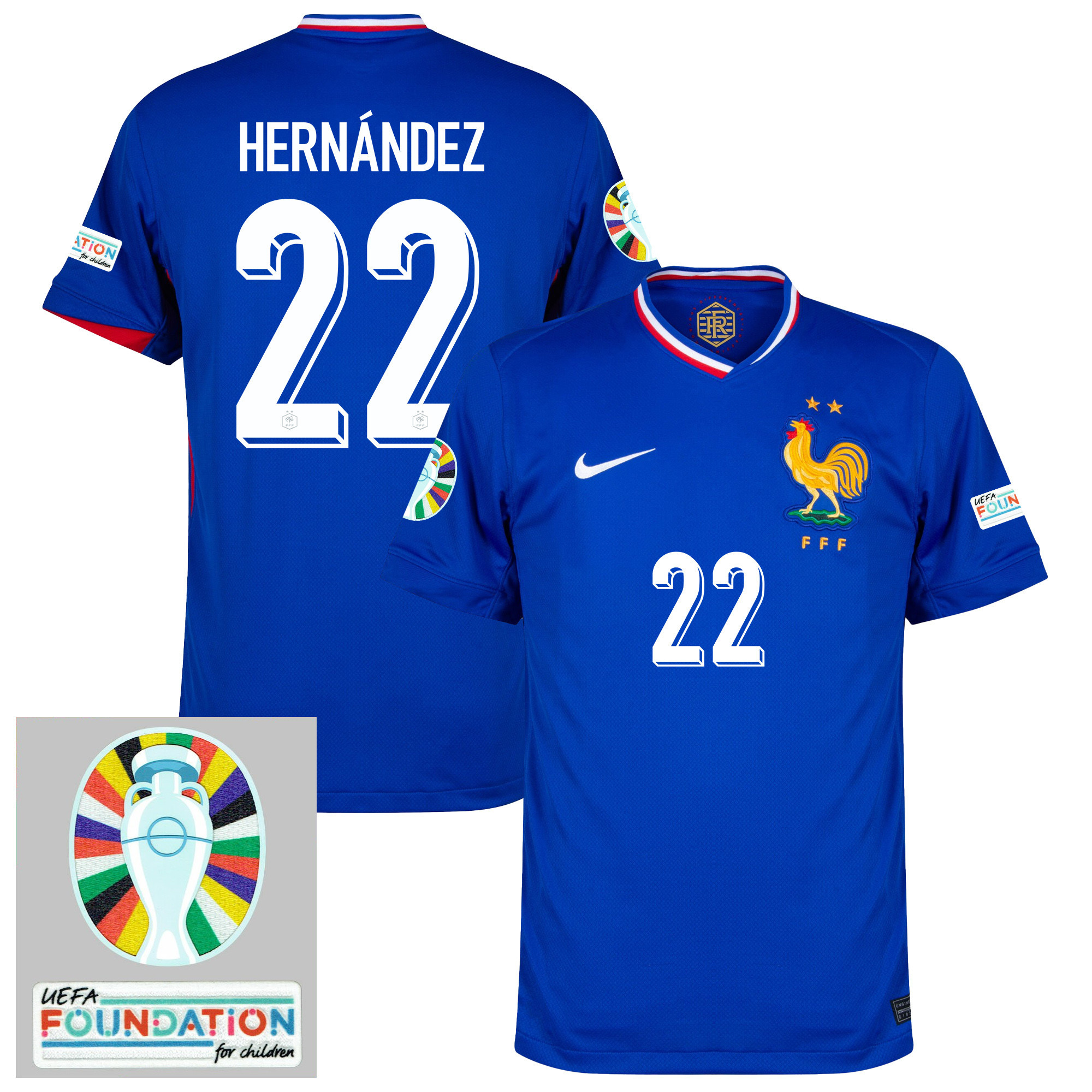 Theo Hernndez 22 France National Team 2024/25 Home Jersey – Euro UEFA Patch – Men, Blue