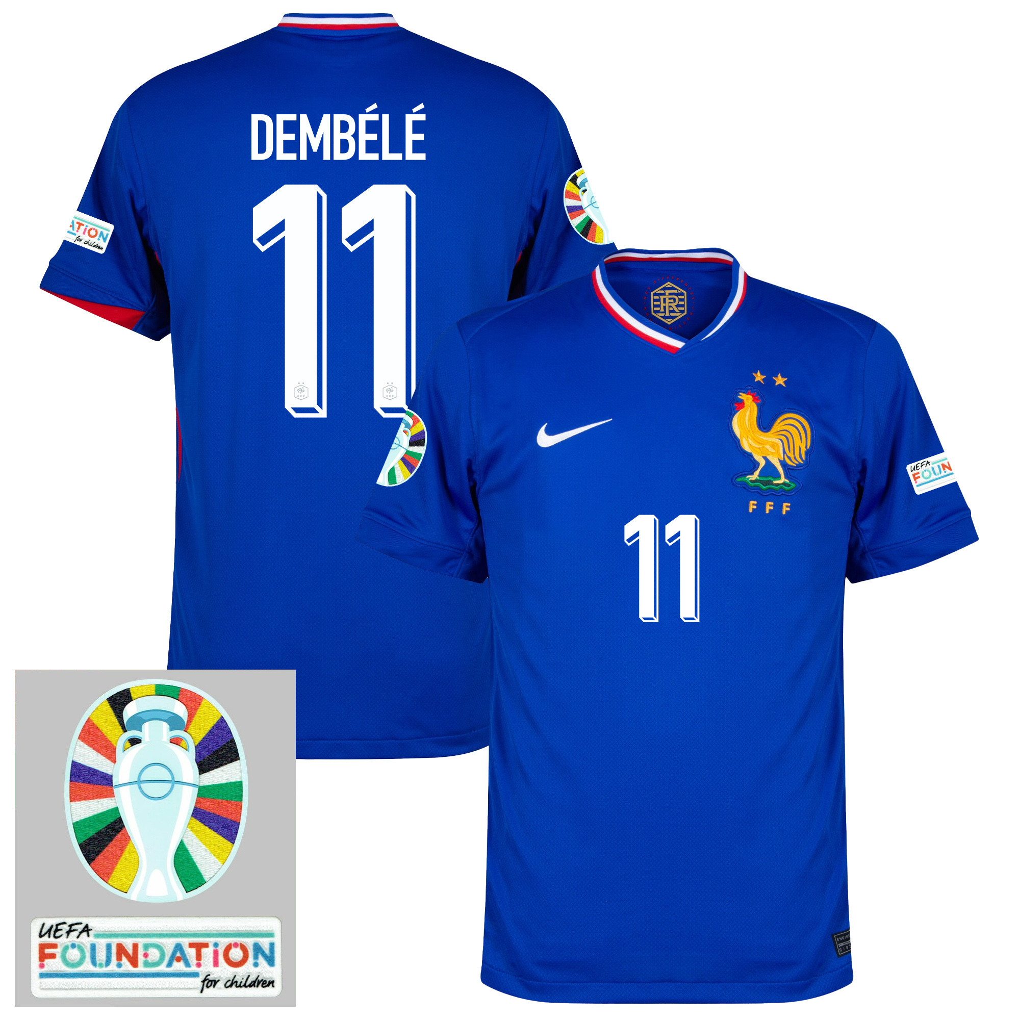 Ousmane Dembl 11 France National Team 2024/25 Home Jersey – Euro UEFA Patch – Men, Blue