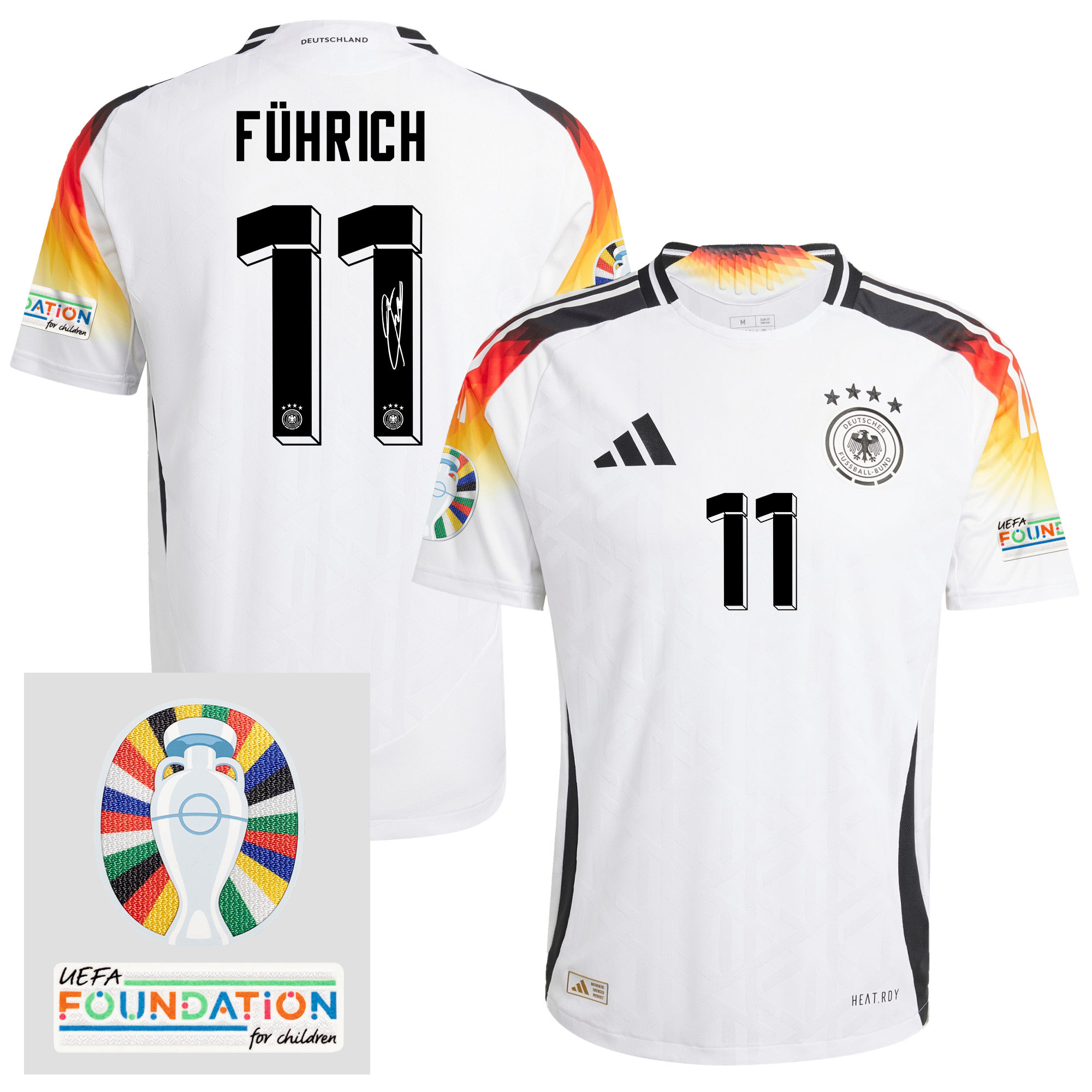 Chris Fhrich 11 Signed Germany 2024/25 Home Jersey – Autographed, Euro UEFA Patch – Men, White