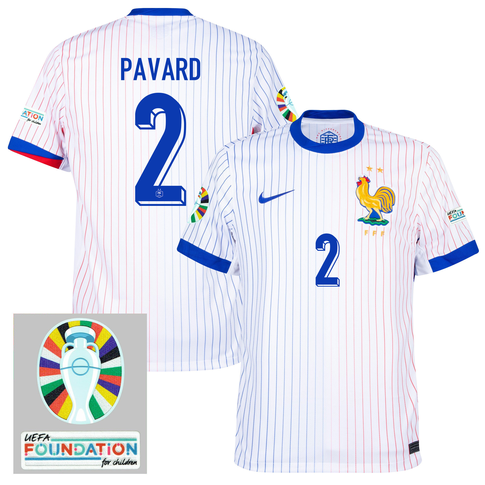 Benjamin Pavard 2 France National Team 2024/25 Away Jersey – Euro UEFA Patch – Men, White