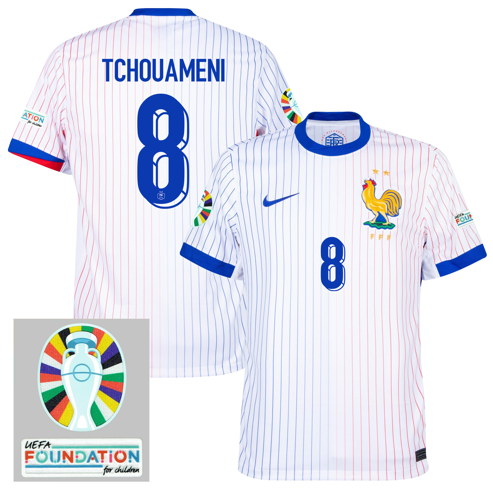 Aurlien Tchouameni 8 France National Team 2024/25 Away Jersey – Euro UEFA Patch – Men, White
