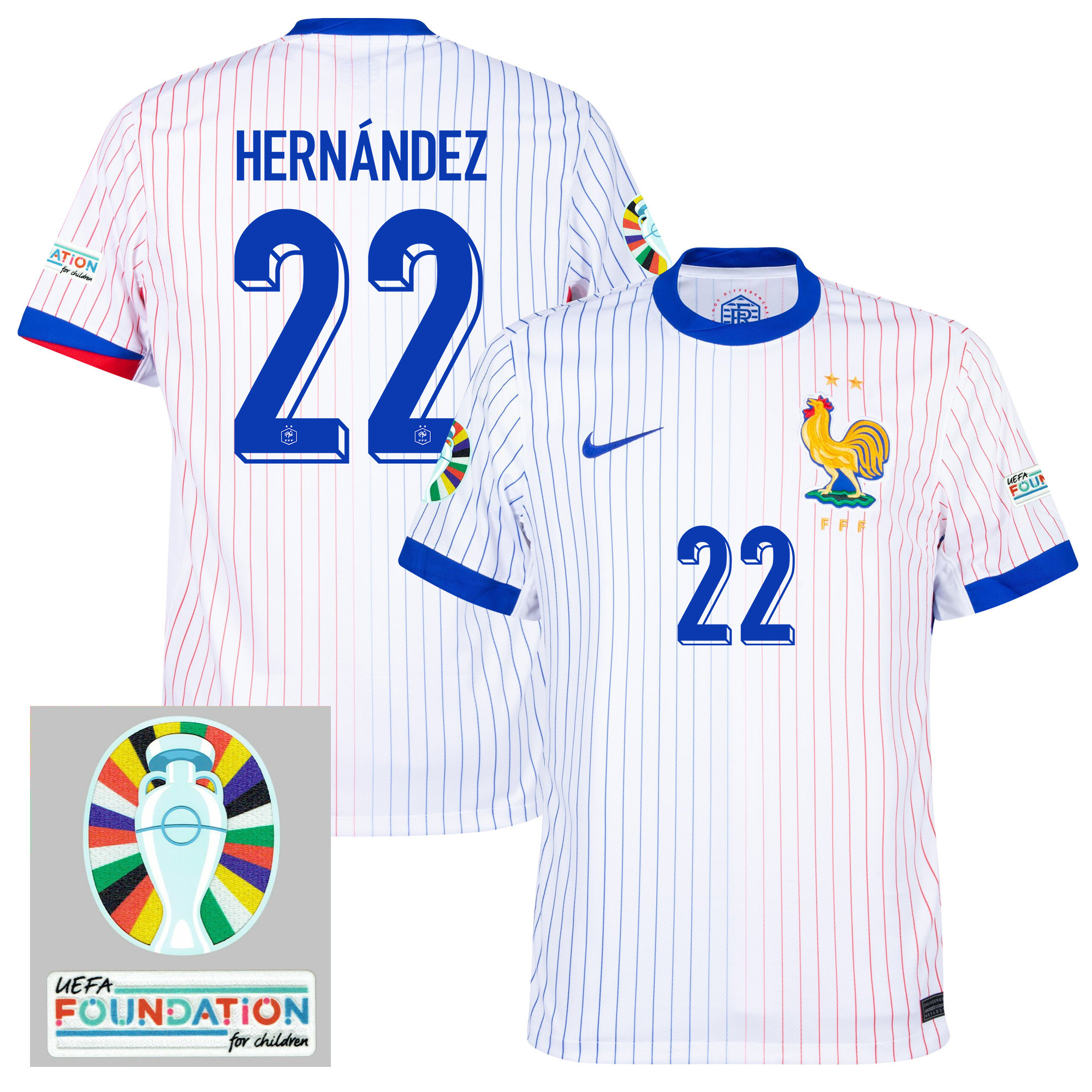 Theo Hernndez 22 France National Team 2024/25 Away Jersey – Euro UEFA Patch – Men, White