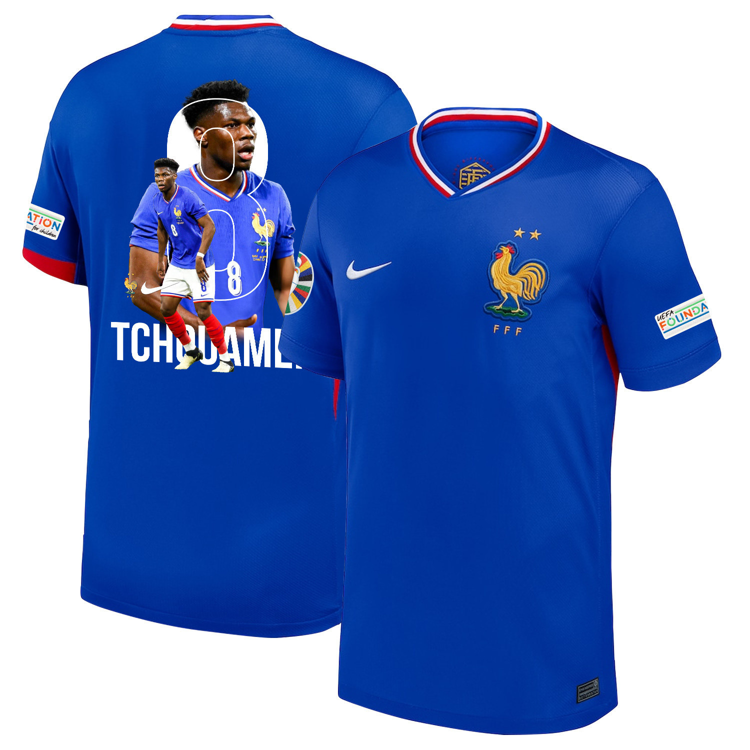 Aurlien Tchouamni 8 The Rising Star France National Team 2024/25 Home Jersey – Euro UEFA Patch – Men, Blue
