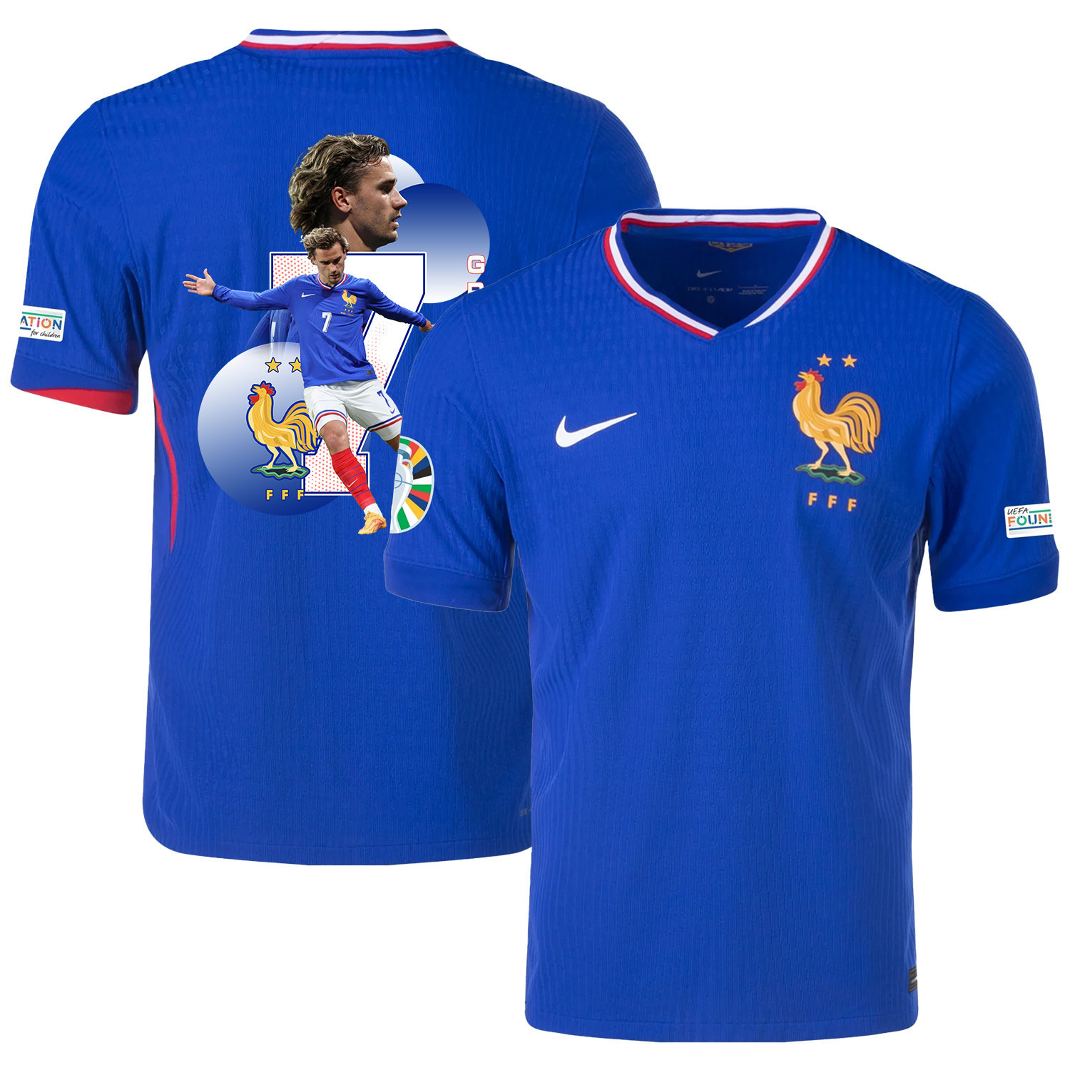 Antoine Griezmann 7 The Talented Player France National Team 2024/25 Home Jersey – Euro UEFA Patch – Men, Blue