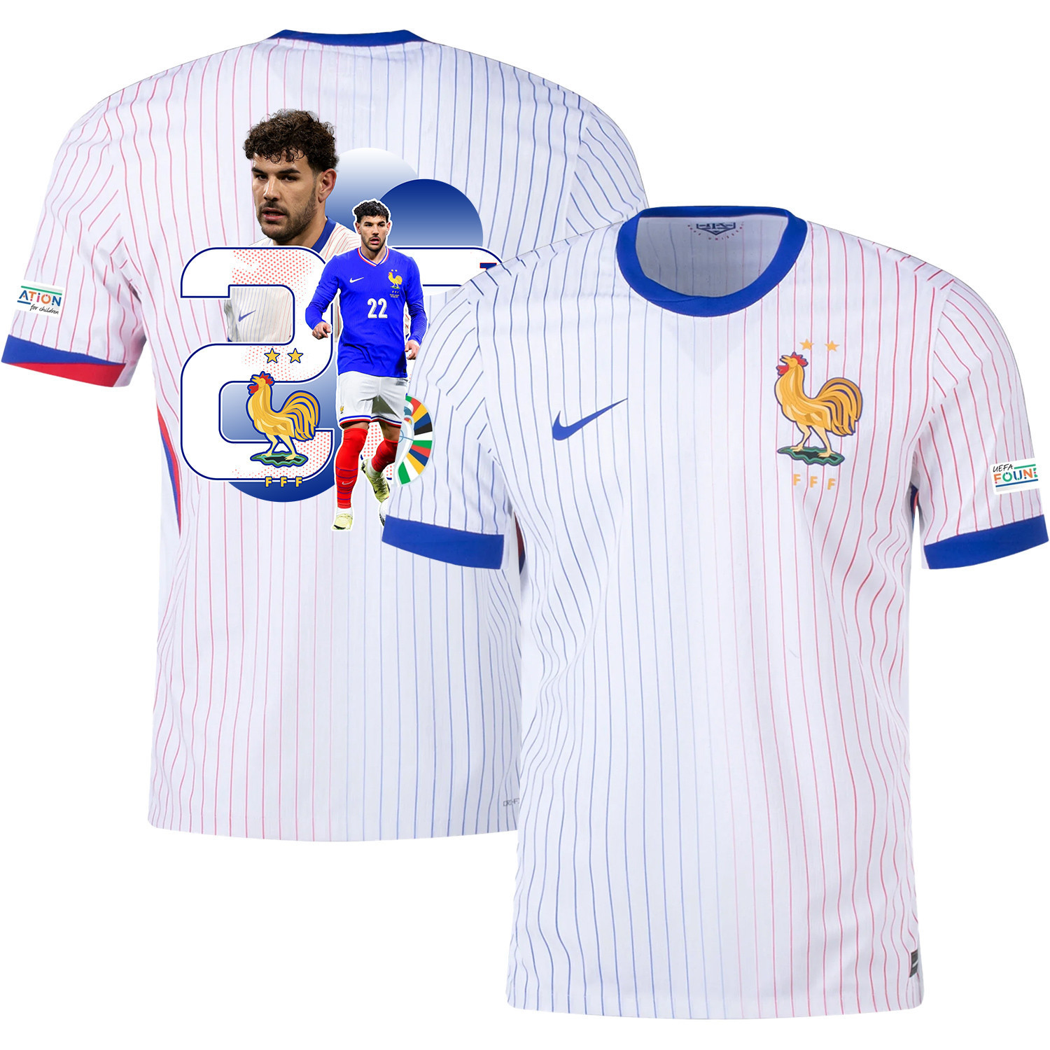 Theo Hernndez 22 The Playmaker France National Team 2024/25 Away Jersey – Euro UEFA Patch – Men, White