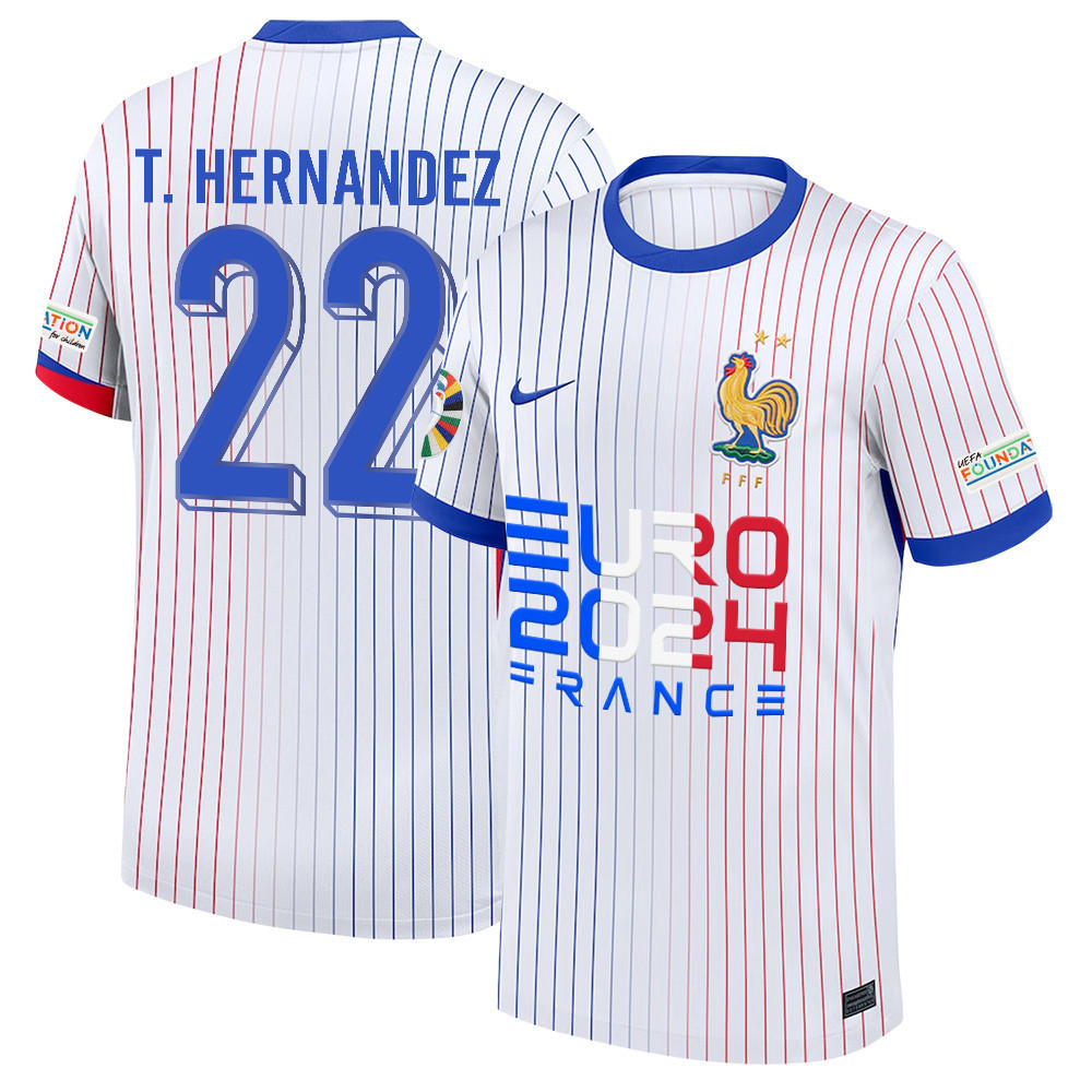 Theo Hernndez 22 Solid Defender France National Team 2024/25 Away Jersey – Euro UEFA Patch – Men, White