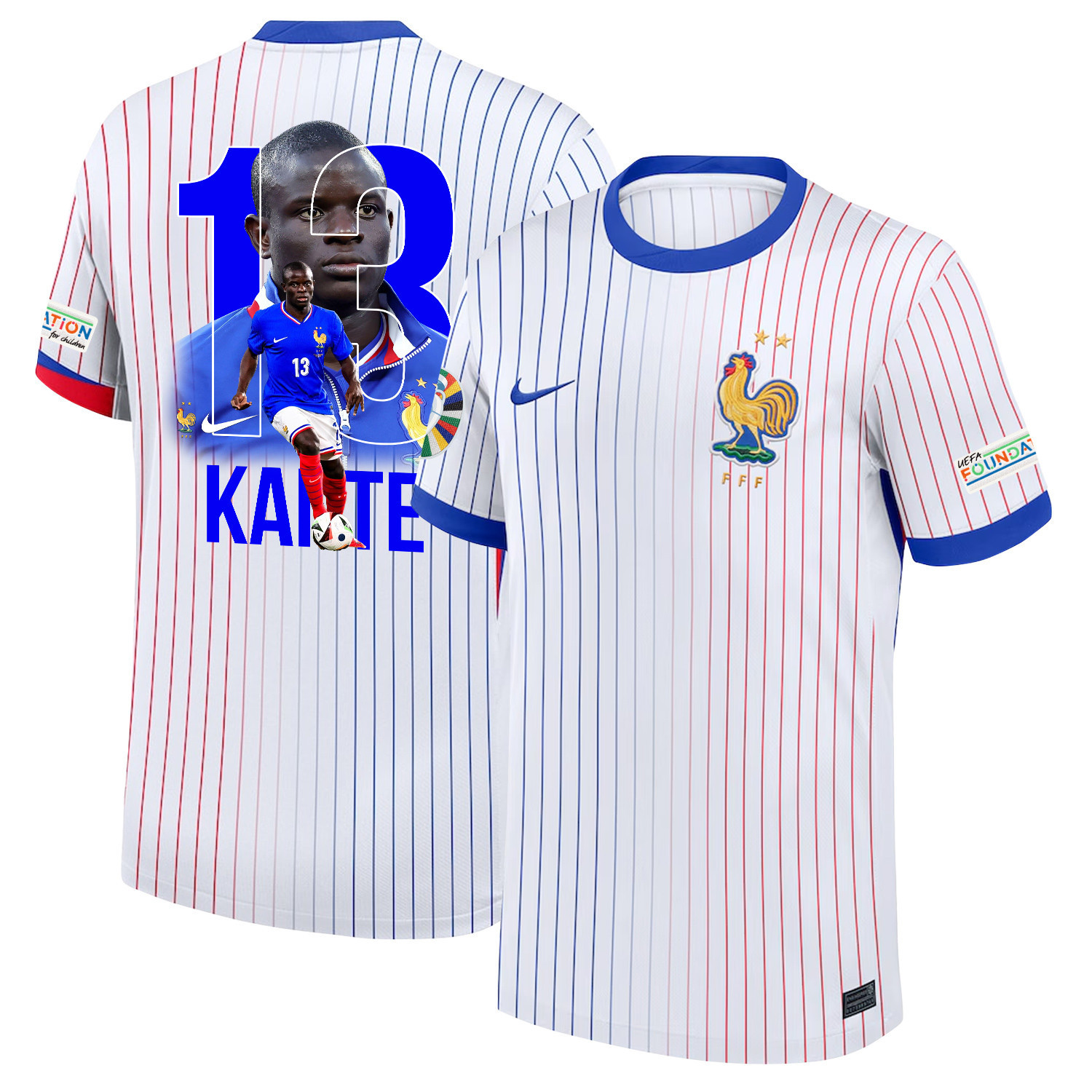 N'Golo Kant 13The Skilled Midfielder France National Team 2024/25 Away Jersey – Euro UEFA Patch – Men, White