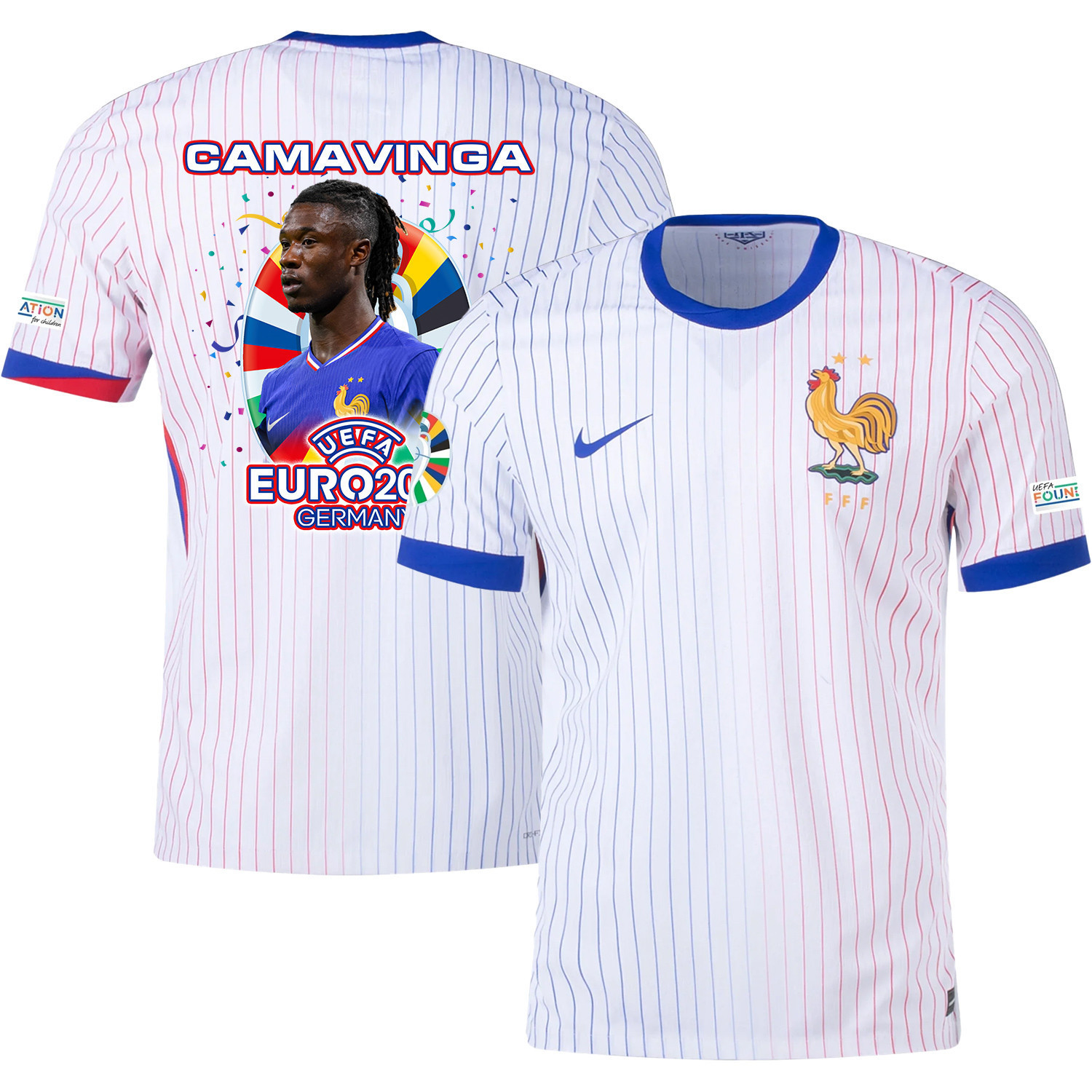 Eduardo Camavinga 6 Skillful Player France National Team 2024/25 Away Jersey – Euro UEFA Patch – Men, White