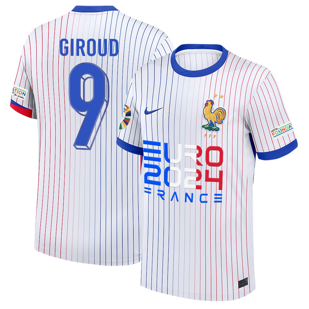 Olivier Giroud 9 Talented Striker France National Team 2024/25 Away Jersey – Euro UEFA Patch – Men, White