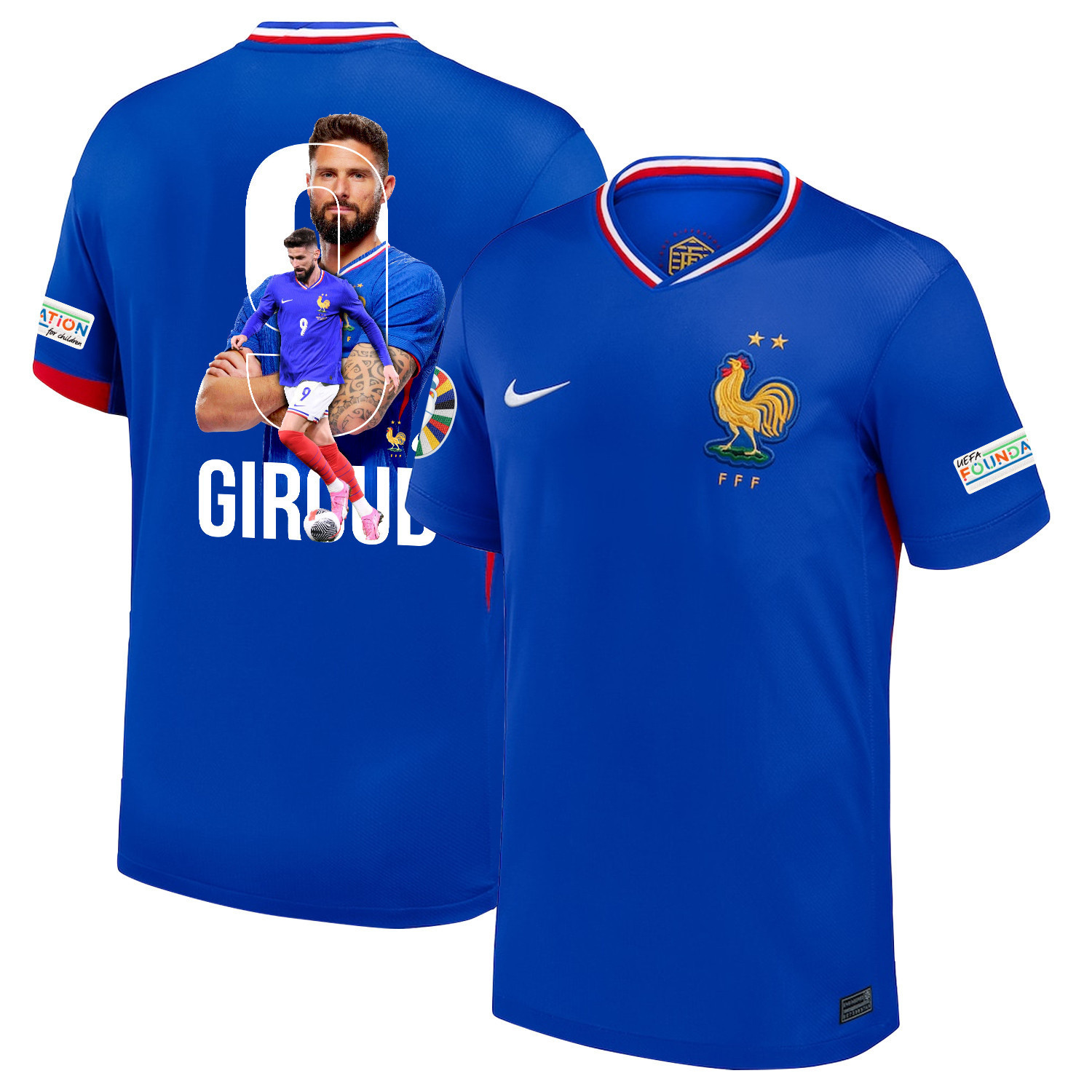 Olivier Giroud 9 Legendary Footballer France National Team 2024/25 Home Jersey – Euro UEFA Patch – Men, Blue