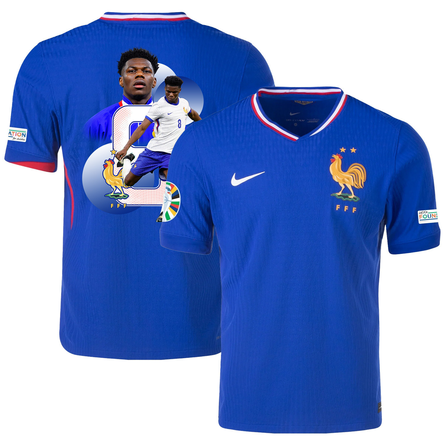 Aurlien Tchouamni 8 The Talented Player France National Team 2024/25 Home Jersey – Euro UEFA Patch – Men, Blue