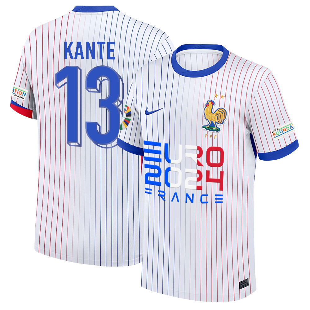 N'Golo Kant 13 Star Player Of France National Team 2024/25 Away Jersey – Euro UEFA Patch – Men, White