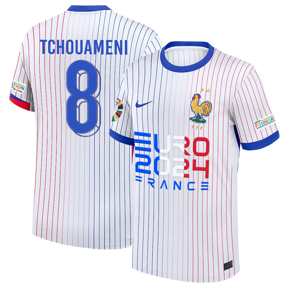 Aurlien Tchouamni 8 The Key Player France National Team 2024/25 Away Jersey – Euro UEFA Patch – Men, White