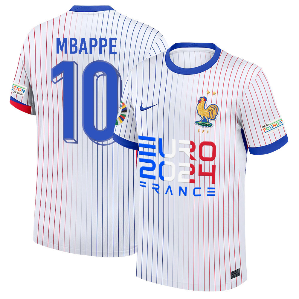 Kylian Mbapp 10 The Key Player France National Team 2024/25 Away Jersey – Euro UEFA Patch – Men, White