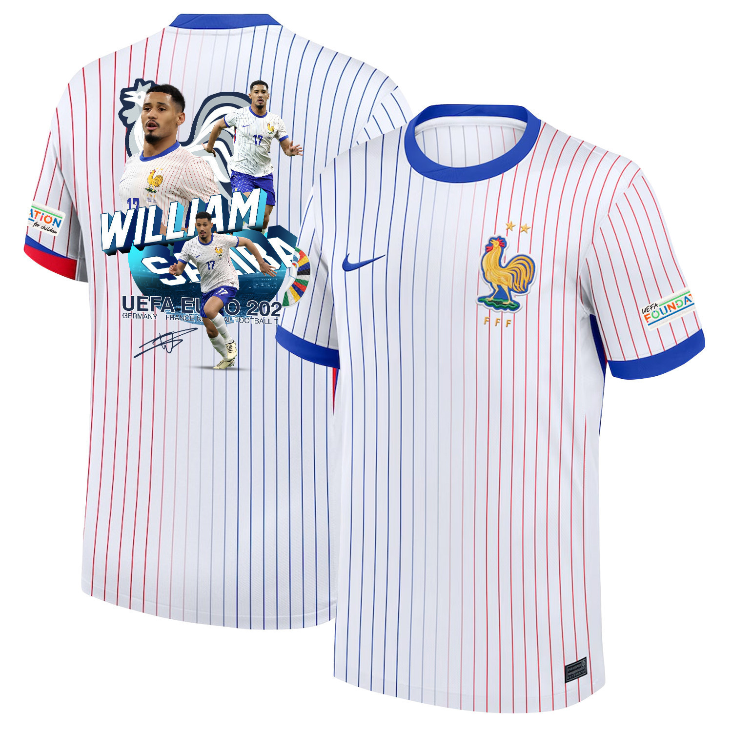 William Saliba17 The Solid Defender France National Team 2024/25 Away Jersey – Euro UEFA Patch – Men, White