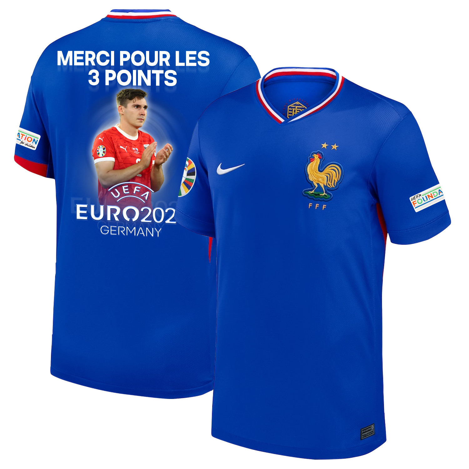 Maximillian Wober 2 Star Player Of France National Team 2024/25 Home Jersey – Euro UEFA Patch – Men, Blue