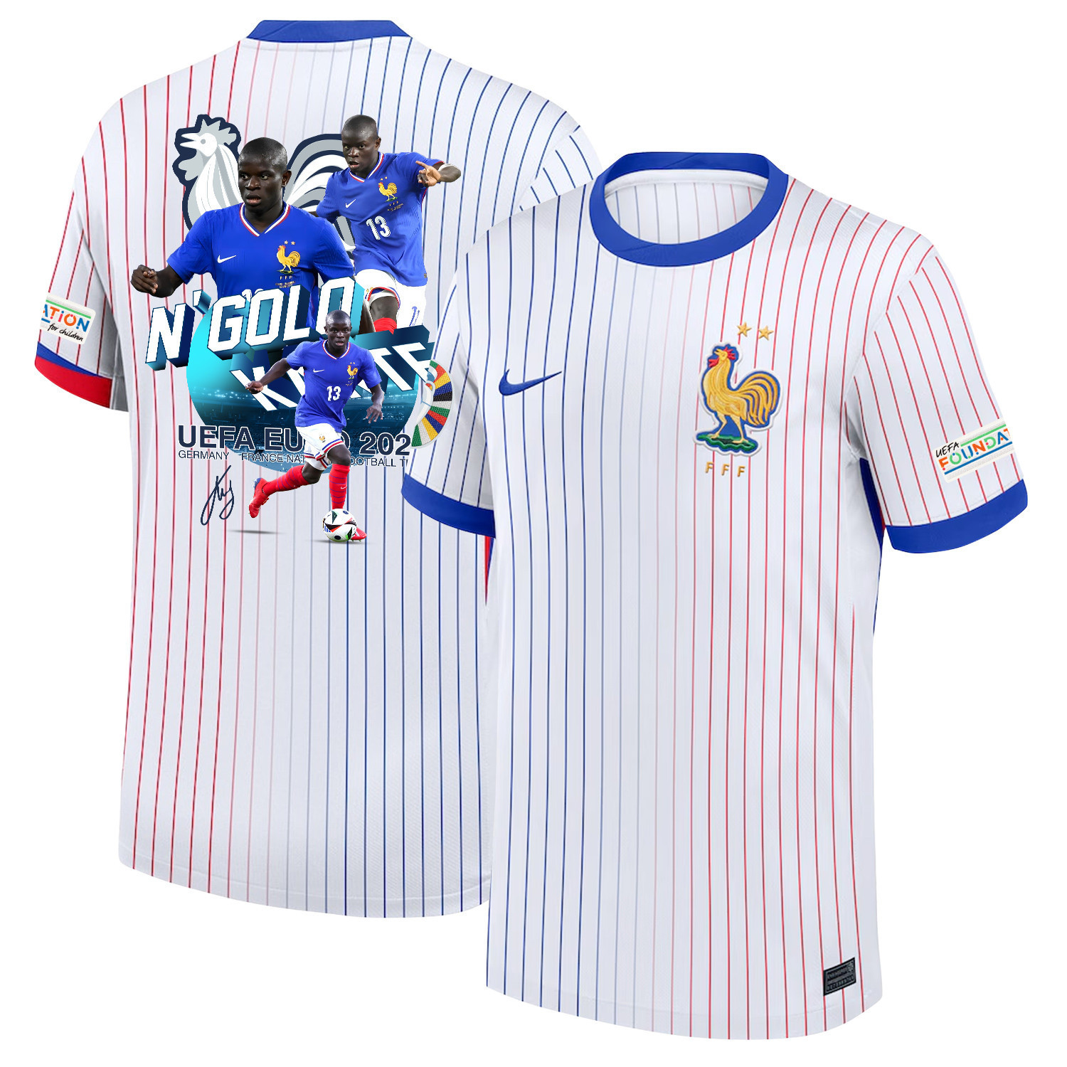 N'Golo Kant 13 Visionary Player France National Team 2024/25 Away Jersey – Euro UEFA Patch – Men, White