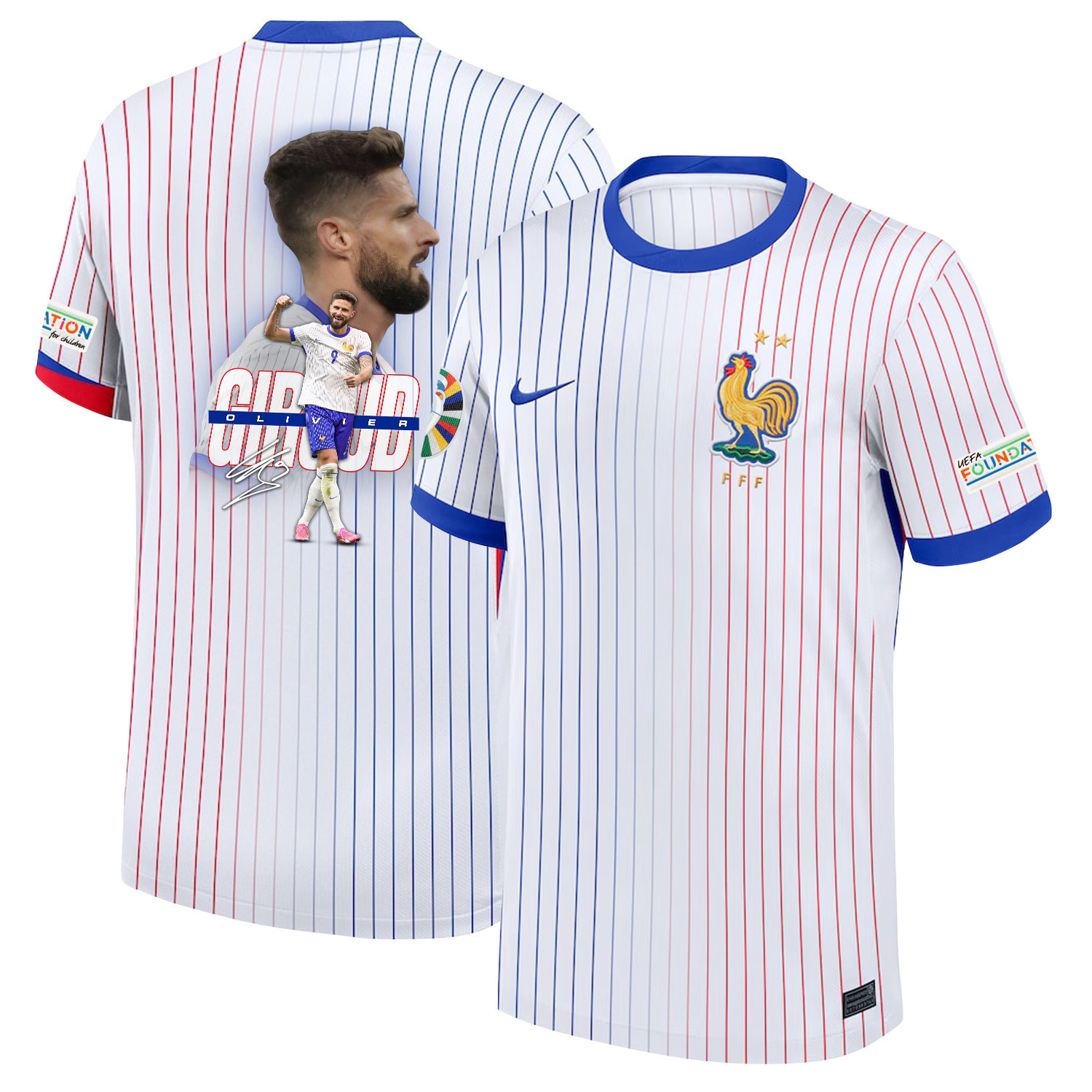 Olivier Giroud 9 Visionary Player France National Team 2024/25 Away Jersey – Euro UEFA Patch – Men, White