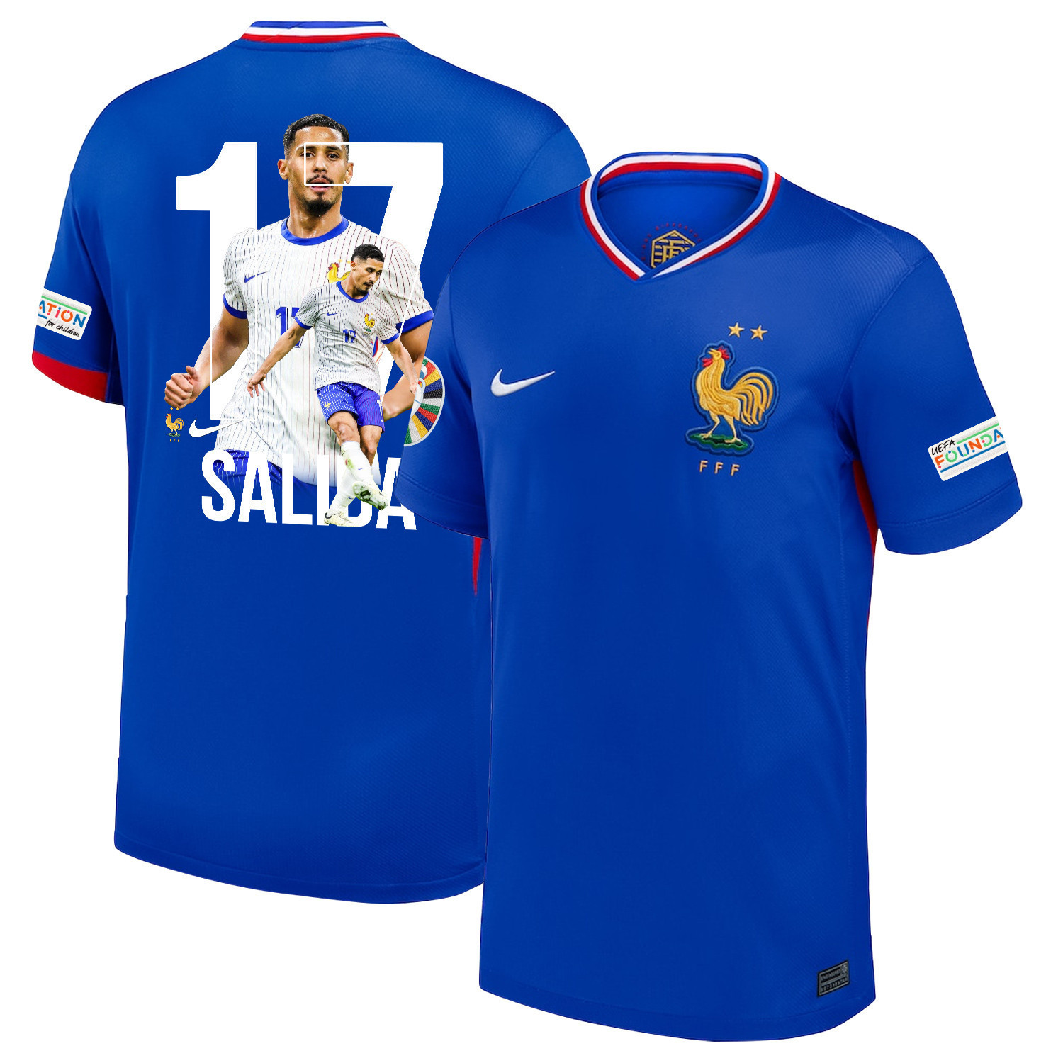 William Saliba 17 Star Player Of France National Team 2024/25 Home Jersey – Euro UEFA Patch – Men, Blue