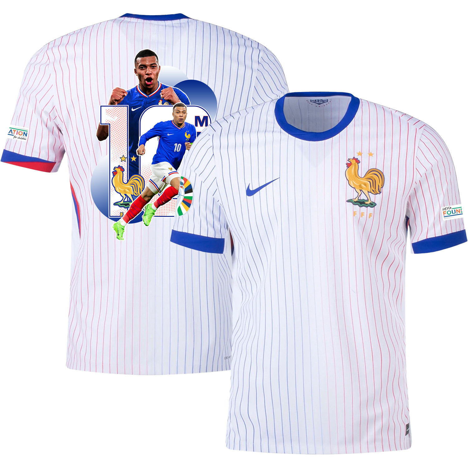 Kylian Mbapp 10 The Talented Player France National Team 2024/25 Away Jersey – Euro UEFA Patch – Men, White