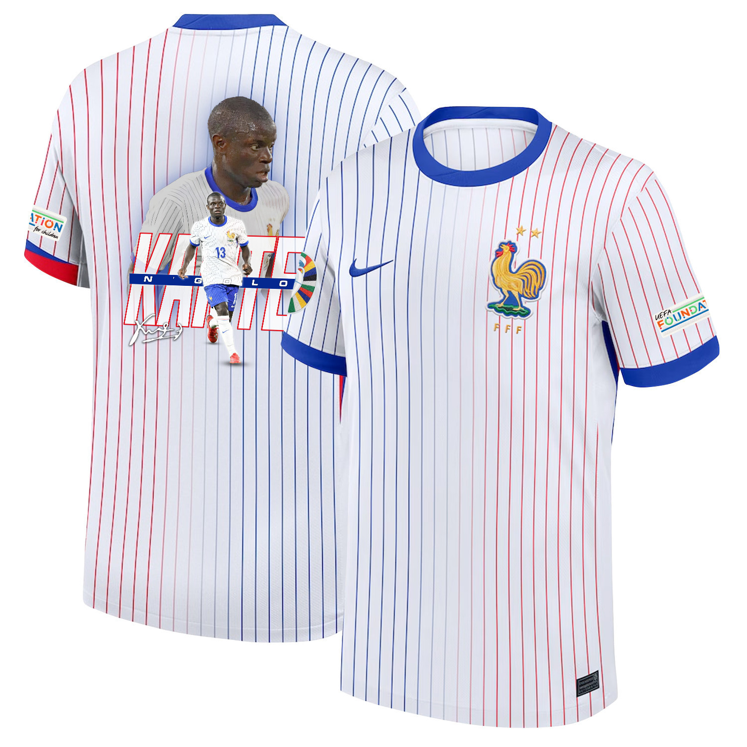 N'Golo Kant 13 Skillful Player France National Team 2024/25 Away Jersey – Euro UEFA Patch – Men, White