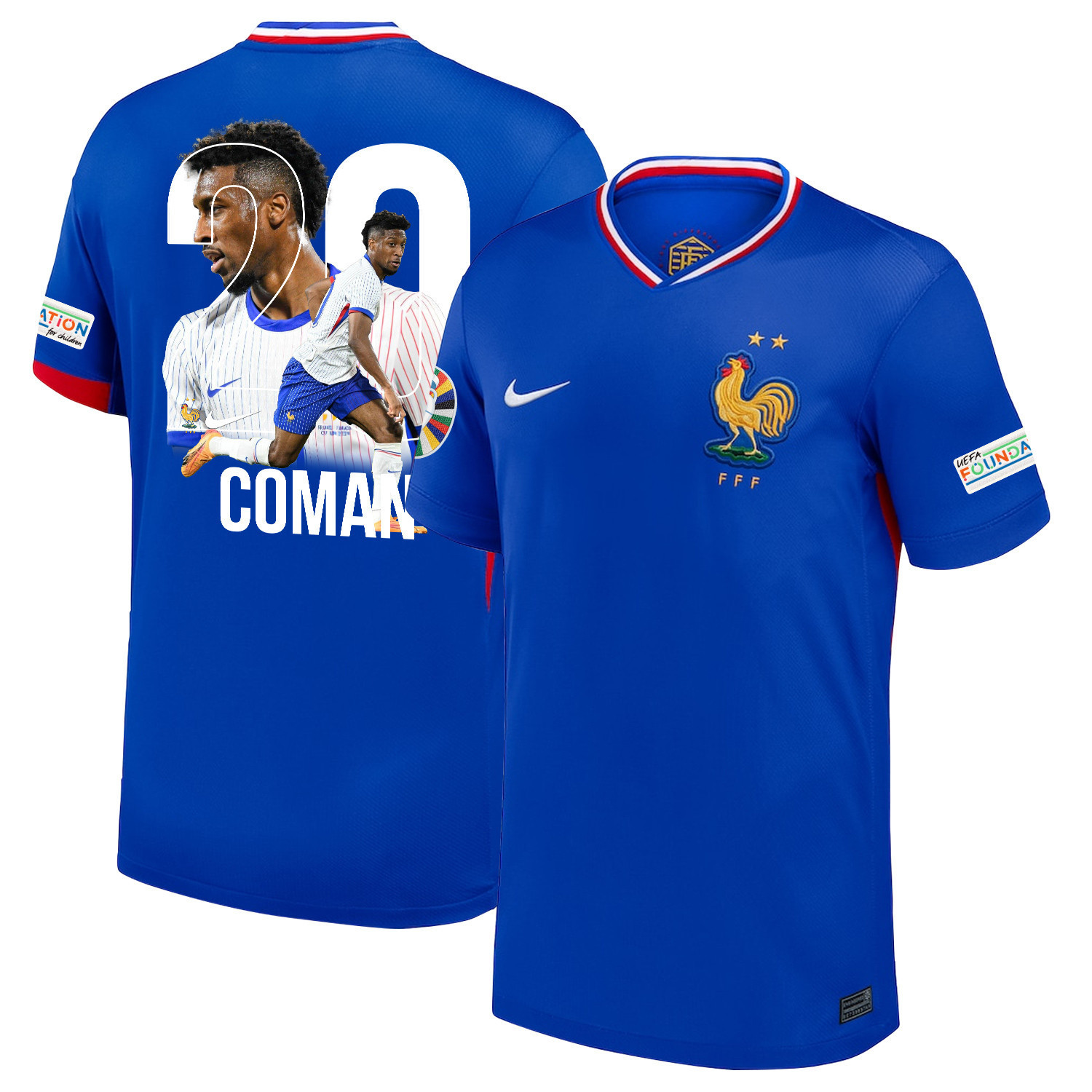 Kingsley Coman 20 Star Player Of France National Team 2024/25 Home Jersey – Euro UEFA Patch – Men, Blue