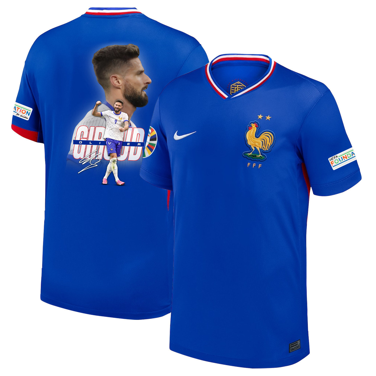 Olivier Giroud 9 Visionary Player France National Team 2024/25 Home Jersey – Euro UEFA Patch – Men, Blue
