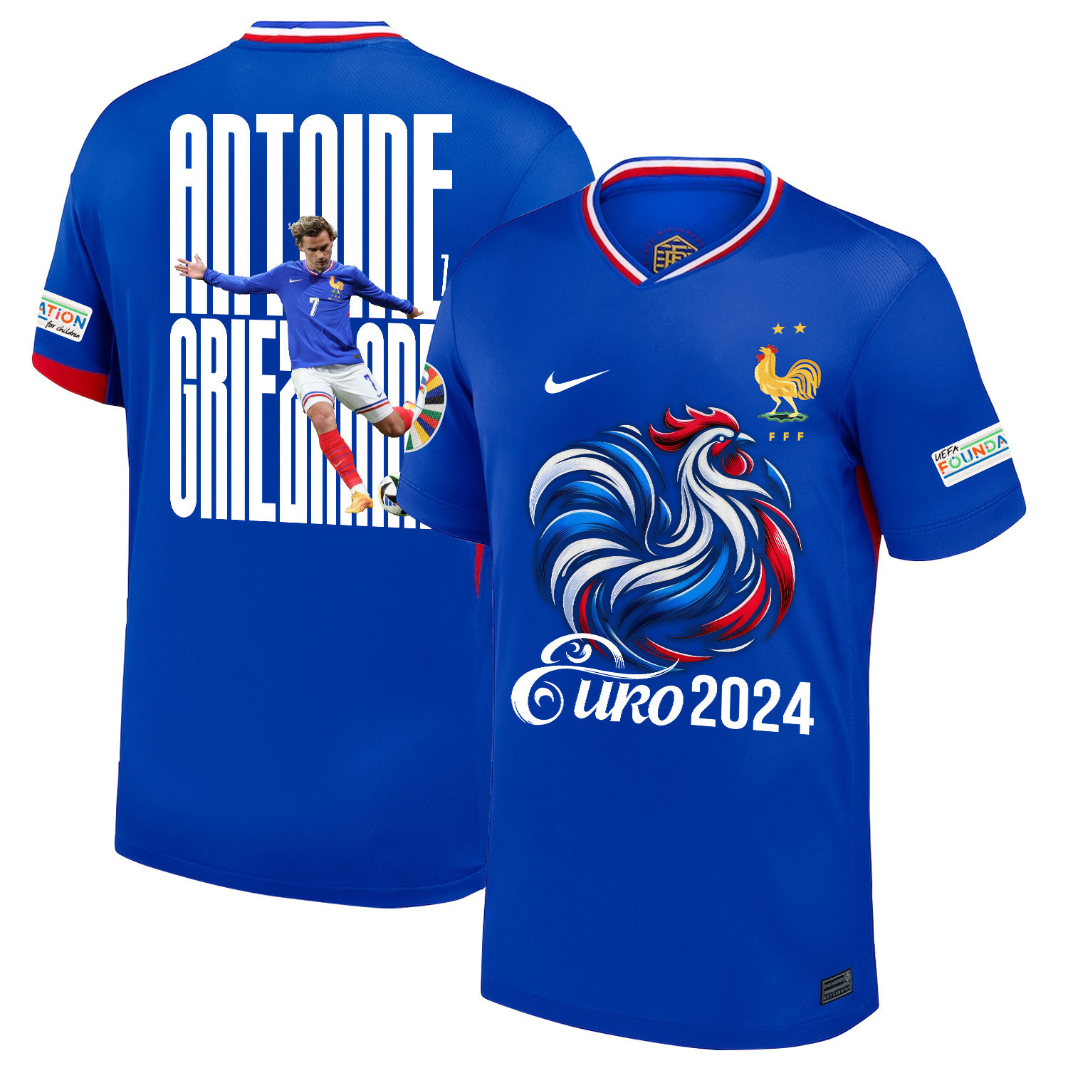 Antoine Griezmann 7The Key Player France National Team 2024/25 Home Jersey – Euro UEFA Patch – Men, Blue