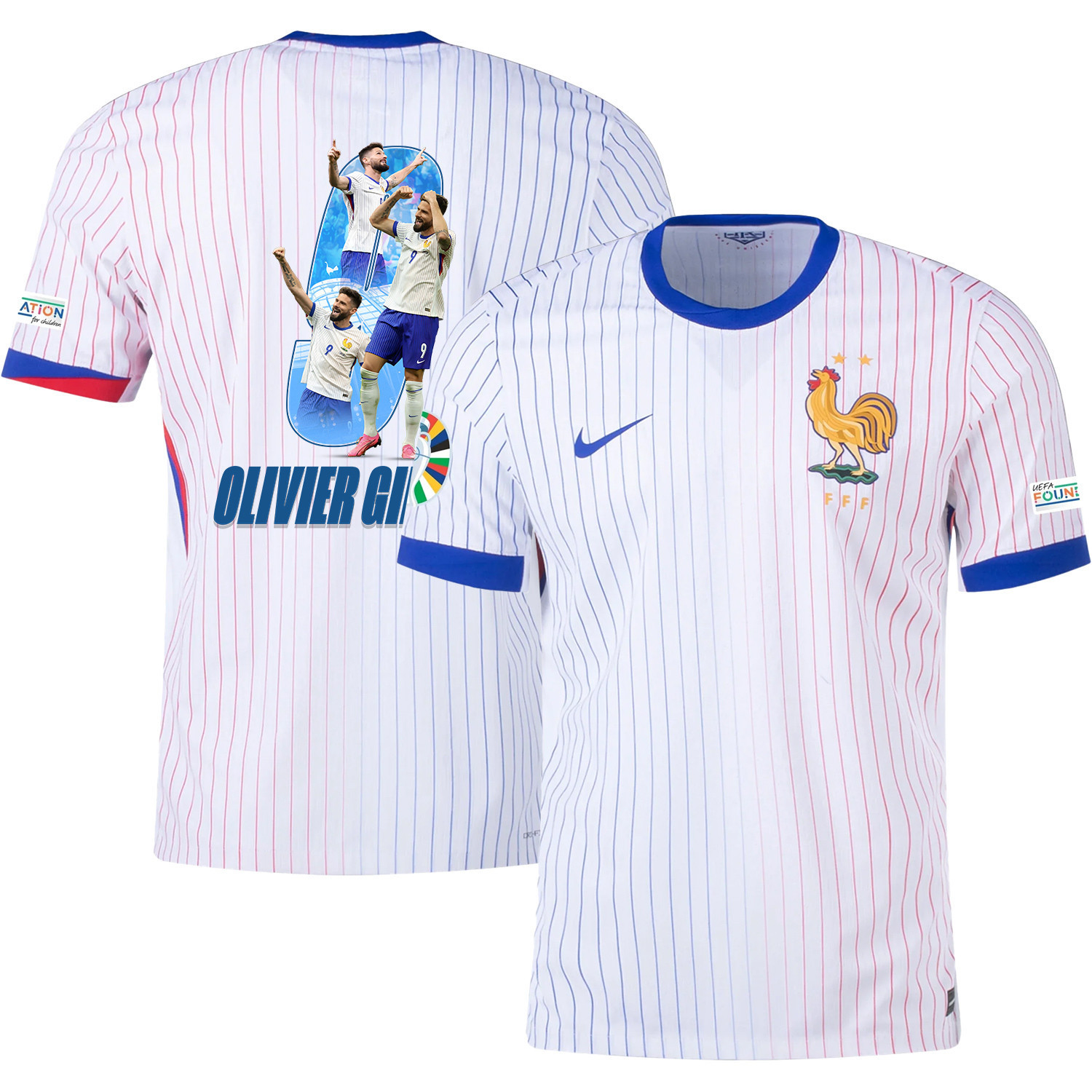 Olivier Giroud 9 Skillful Player France National Team 2024/25 Away Jersey – Euro UEFA Patch – Men, White