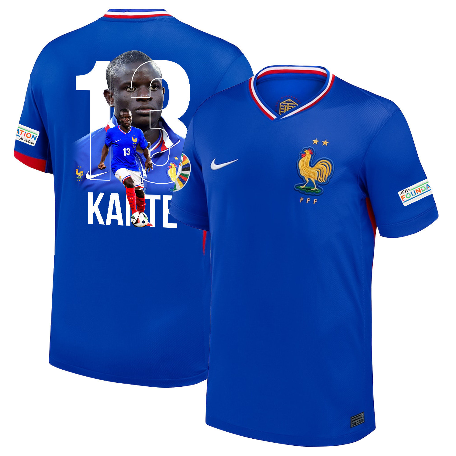 N'Golo Kant 13The Skilled Midfielder France National Team 2024/25 Home Jersey – Euro UEFA Patch – Men, Blue