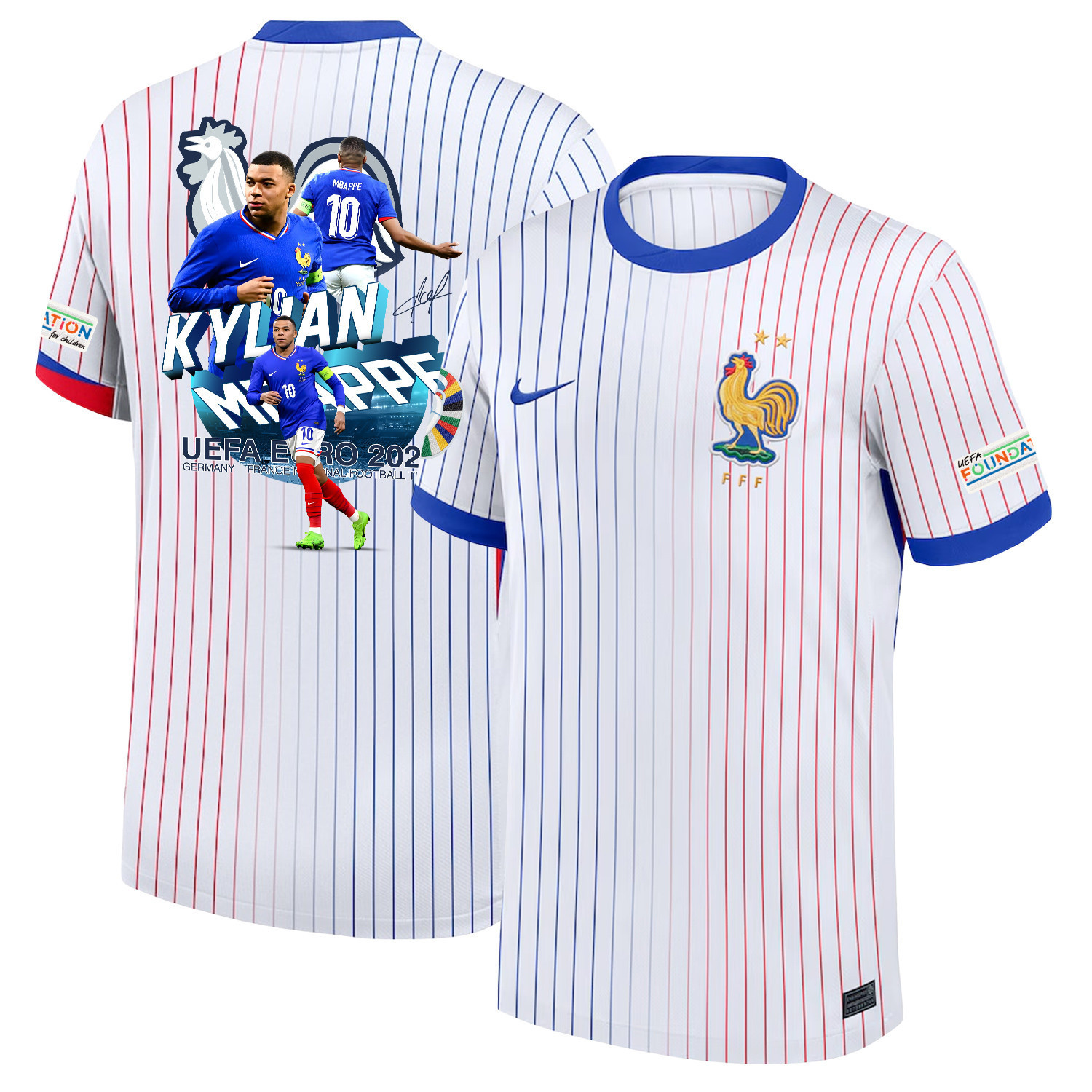 Kylian Mbapp 10 Star Player Of France National Team 2024/25 Away Jersey – Euro UEFA Patch – Men, White