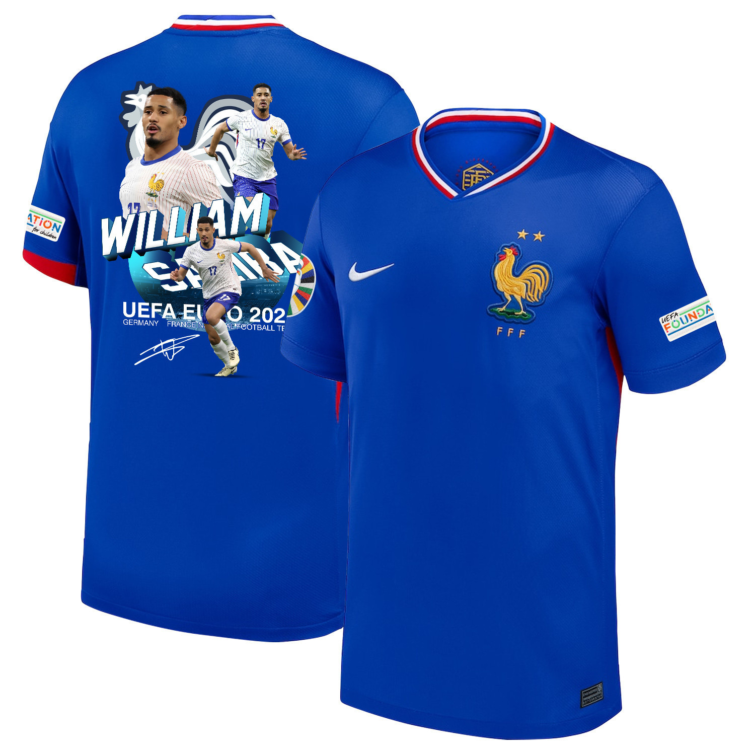 William Saliba 17 The Solid Defender France National Team 2024/25 Home Jersey – Euro UEFA Patch – Men, Blue