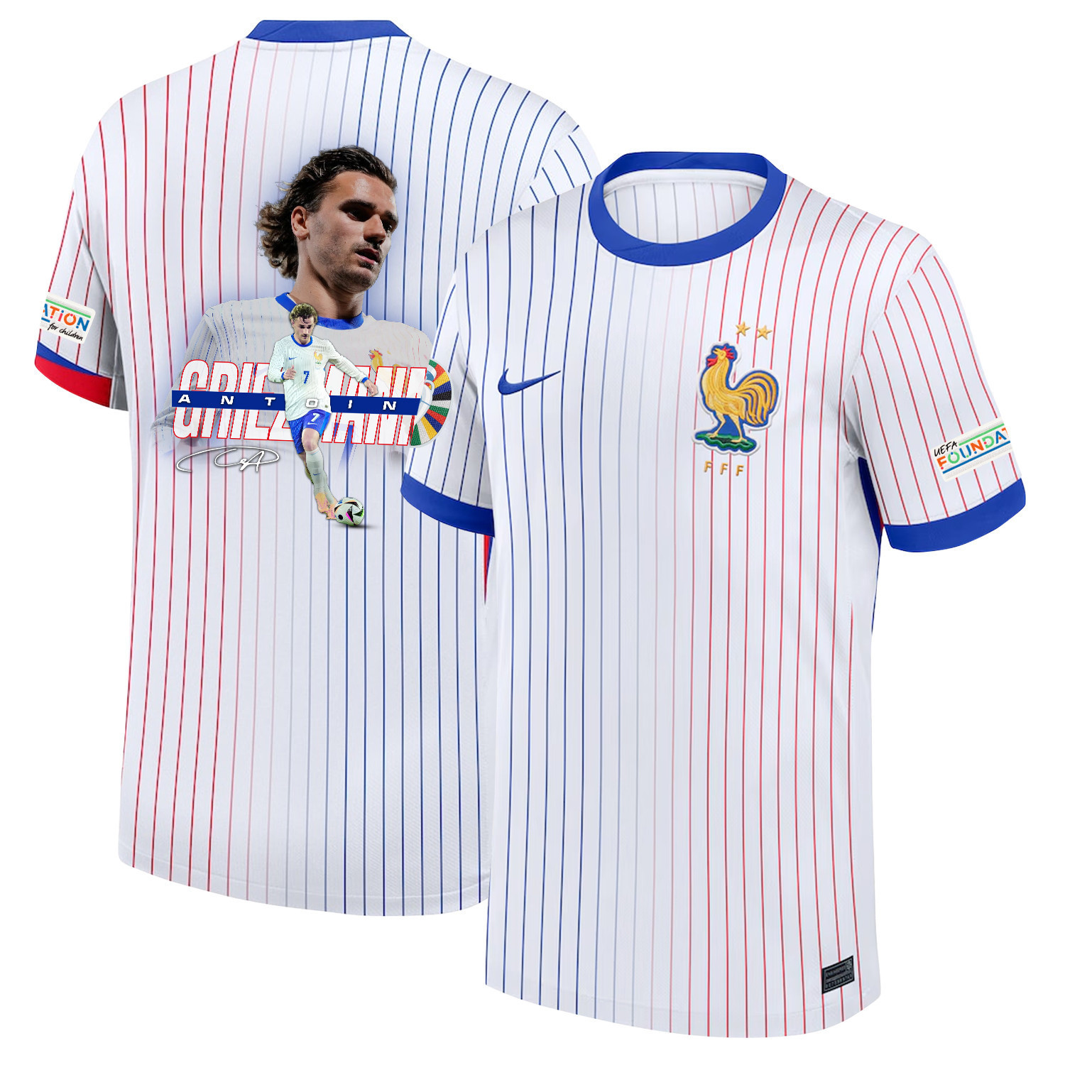 Antoine Griezmann 7 Visionary Player France National Team 2024/25 Away Jersey – Euro UEFA Patch – Men, White