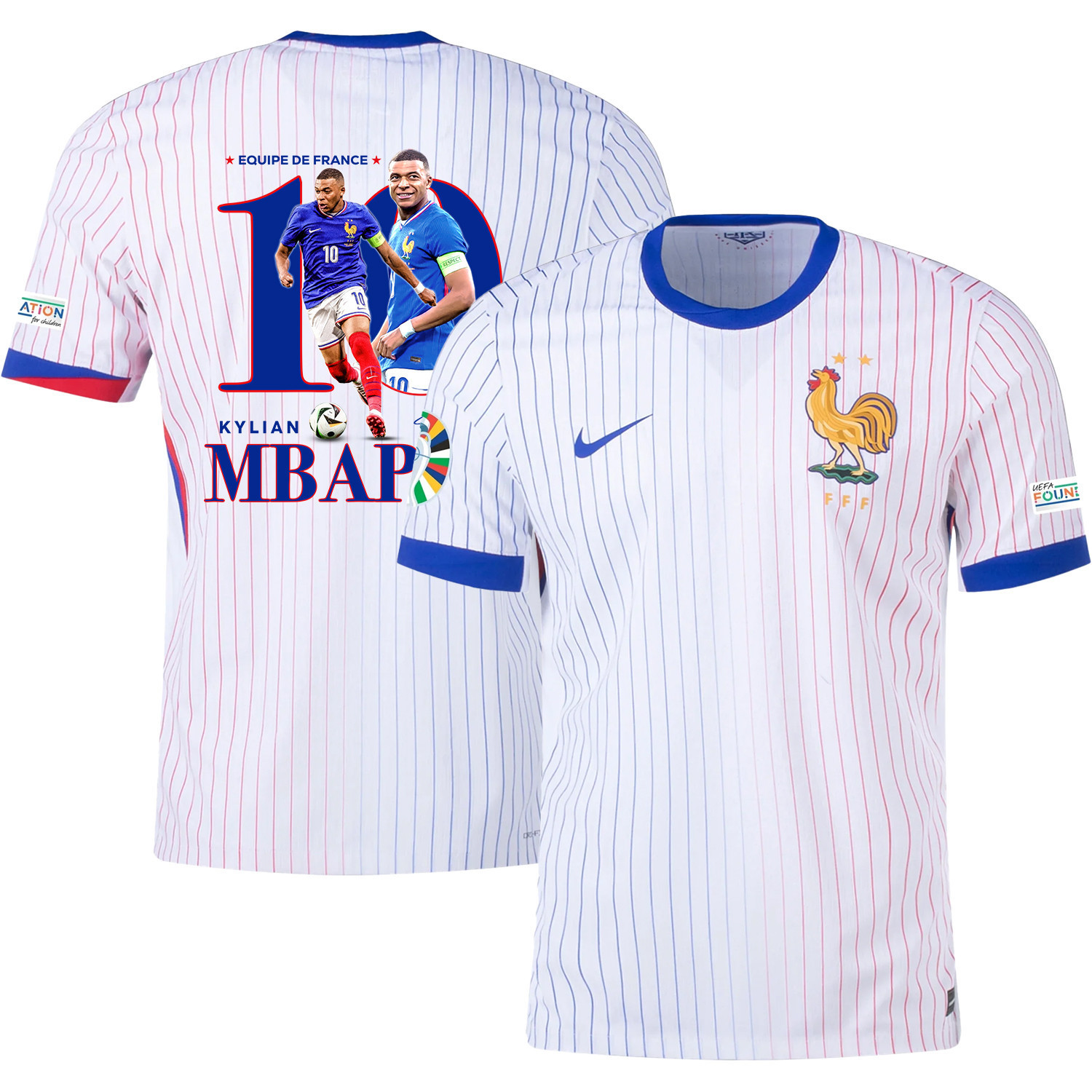Kylian Mbapp 10 Versatile Player France National Team 2024/25 Away Jersey – Euro UEFA Patch – Men, White