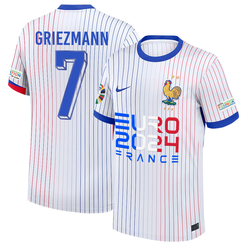 Antoine Griezmann 7 Talented Striker France National Team 2024/25 Away Jersey – Euro UEFA Patch – Men, White
