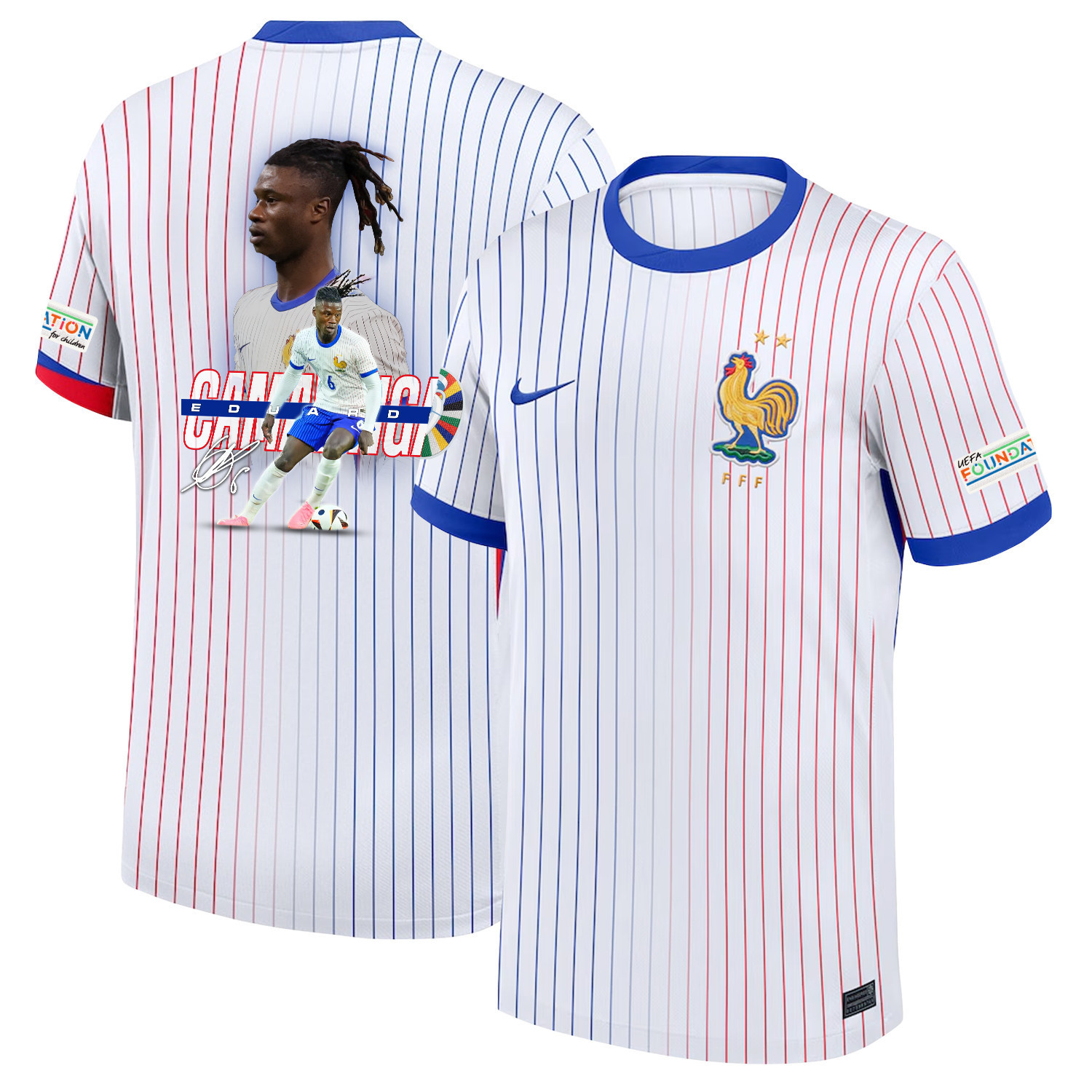 Eduardo Camavinga 6 Visionary Player France National Team 2024/25 Away Jersey – Euro UEFA Patch – Men, White