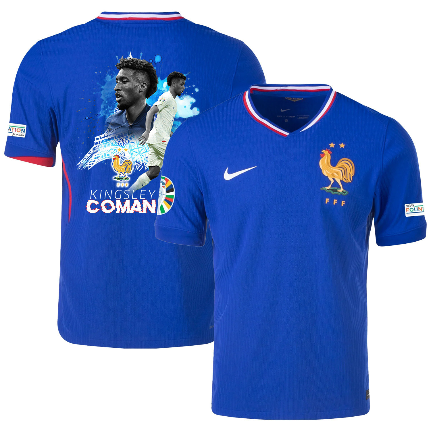 Kingsley Coman 20 The Playmaker France National Team 2024/25 Home Jersey – Euro UEFA Patch – Men, Blue