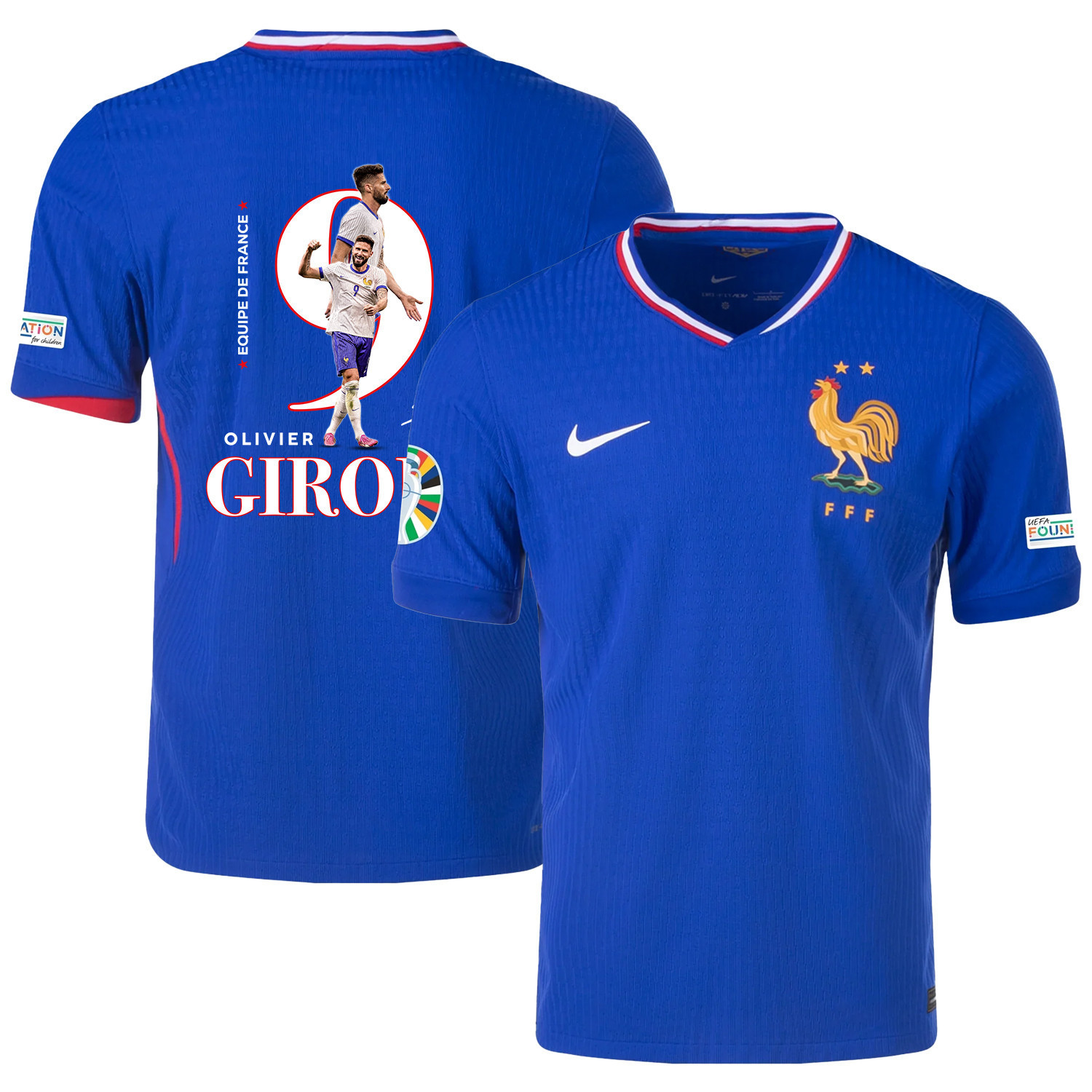 Olivier Giroud 9 The Star Player Of France National Team 2024/25 Home Jersey – Euro UEFA Patch – Men, Blue