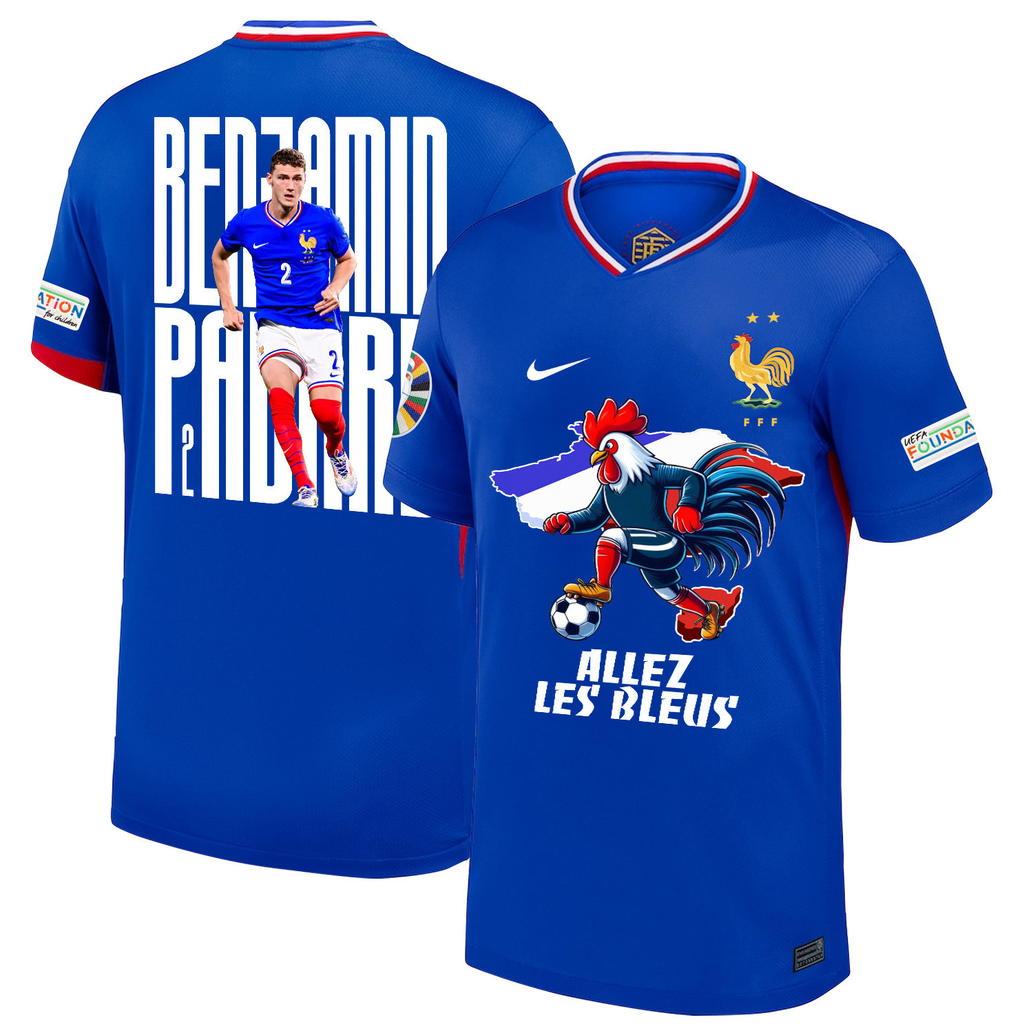 Benjamin Pavard 2 The Key Player France National Team 2024/25 Home Jersey – Euro UEFA Patch – Men, Blue