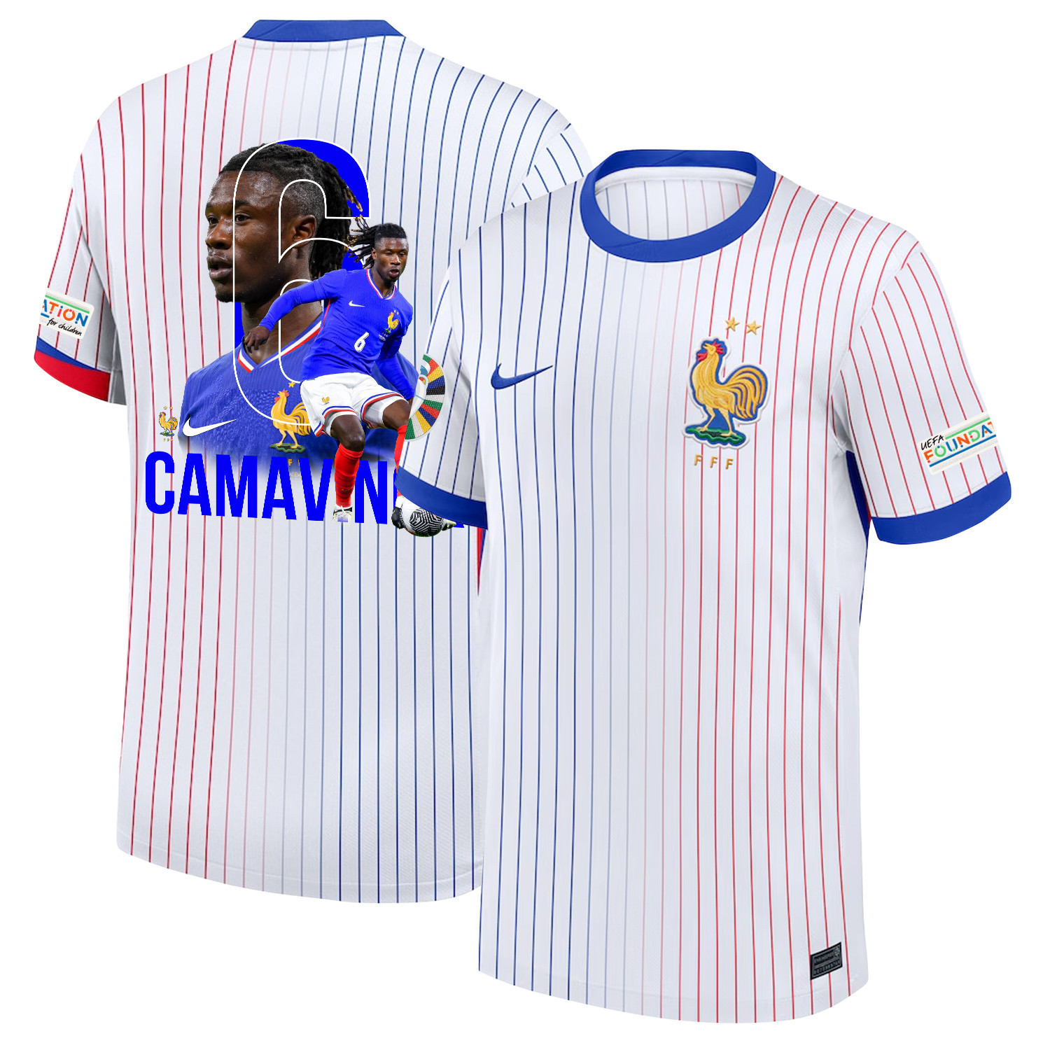 Eduardo Camavinga 6 The Key Player France National Team 2024/25 Away Jersey – Euro UEFA Patch – Men, White