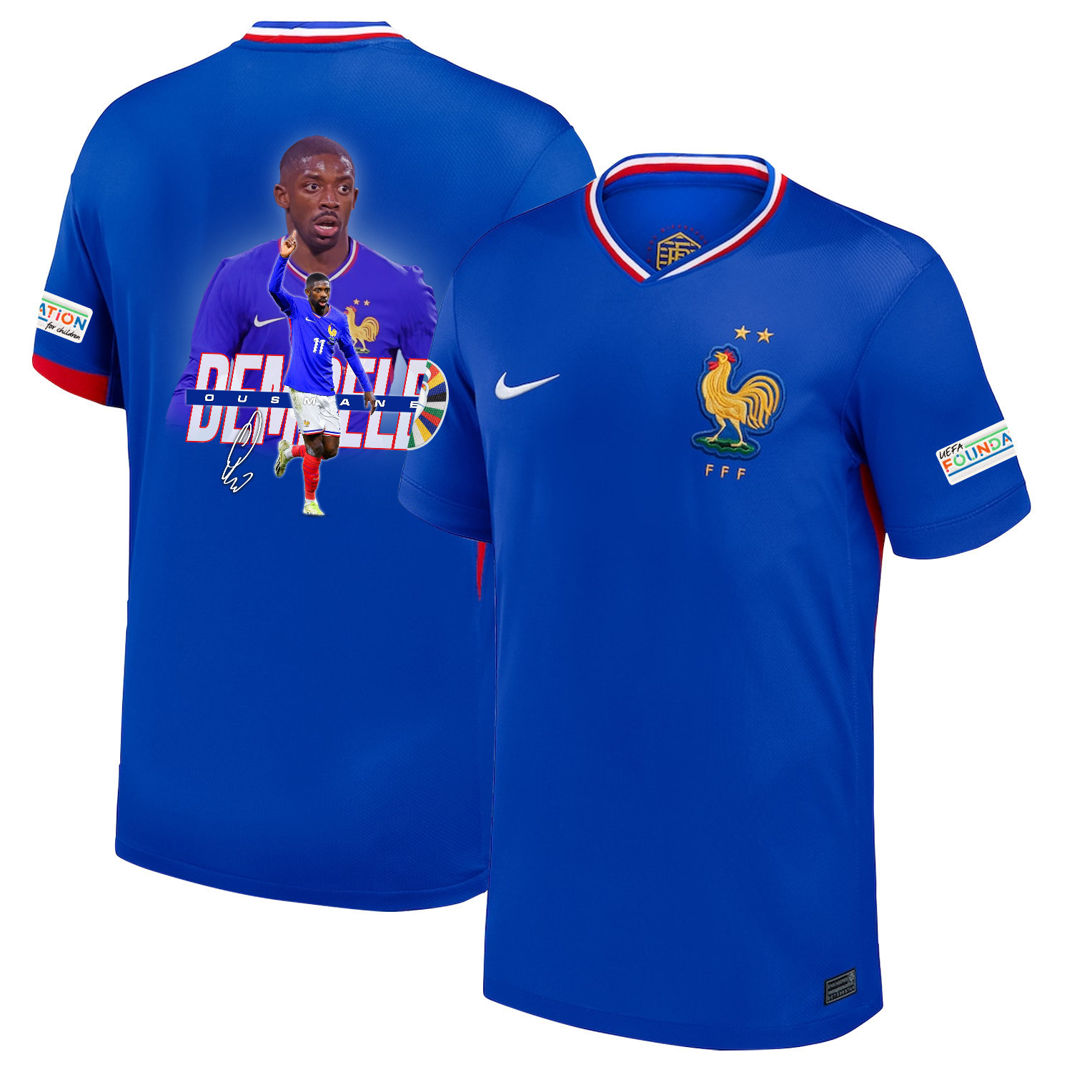 Ousmane Dembl 11 Visionary Player France National Team 2024/25 Home Jersey – Euro UEFA Patch – Men, Blue