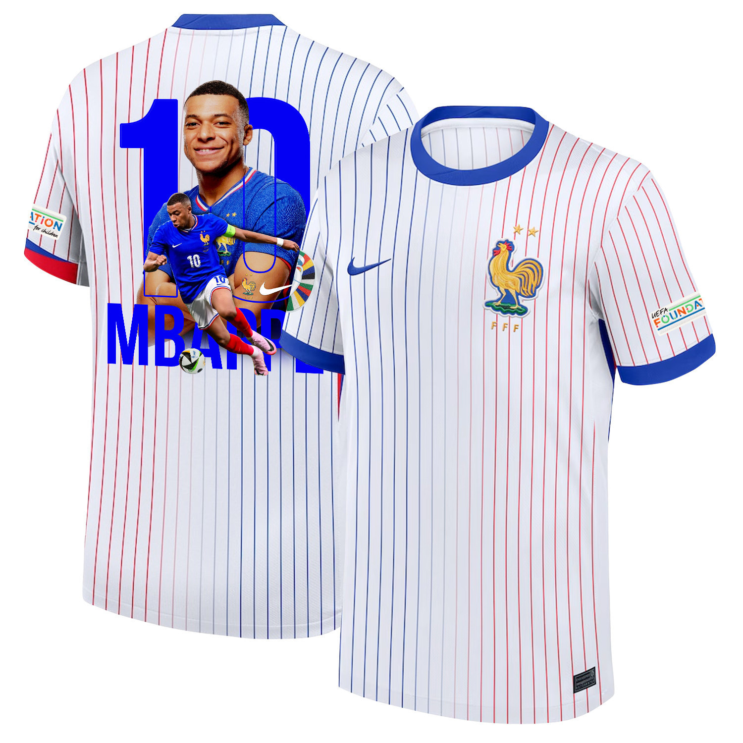 Kylian Mbapp 10 Legendary Footballer France National Team 2024/25 Away Jersey – Euro UEFA Patch – Men, White