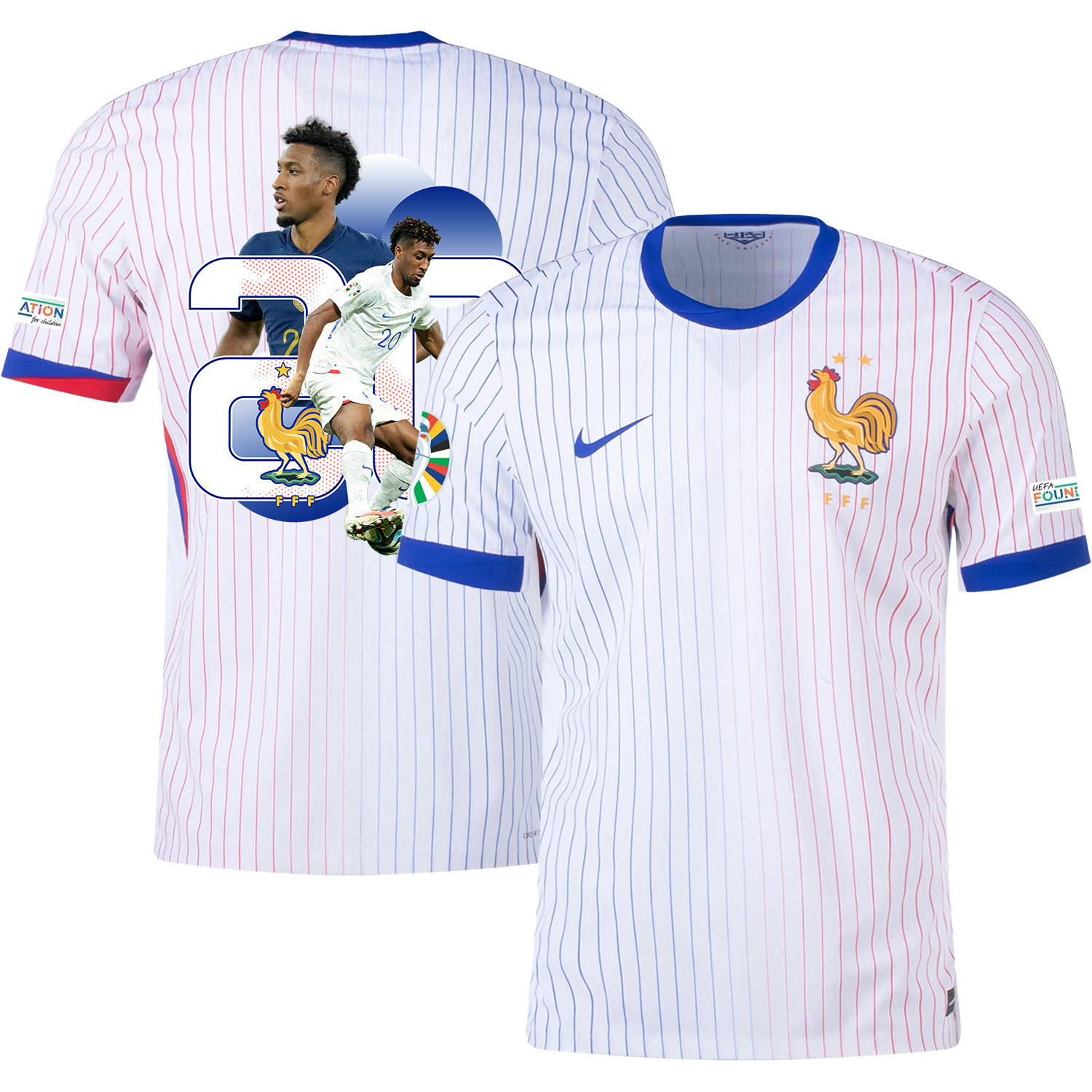 Kingsley Coman 20 The Playmaker France National Team 2024/25 Away Jersey – Euro UEFA Patch – Men, White
