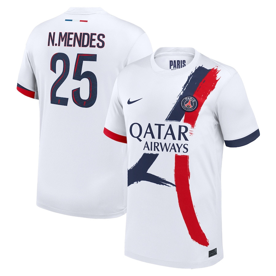 Nuno Mendes 25 Paris Saint-Germain 2024/25 Away Men Jersey – White
