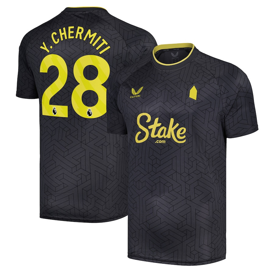 Youssef Chermiti 28 Everton FC 2024/25 Away Men Jersey – Black