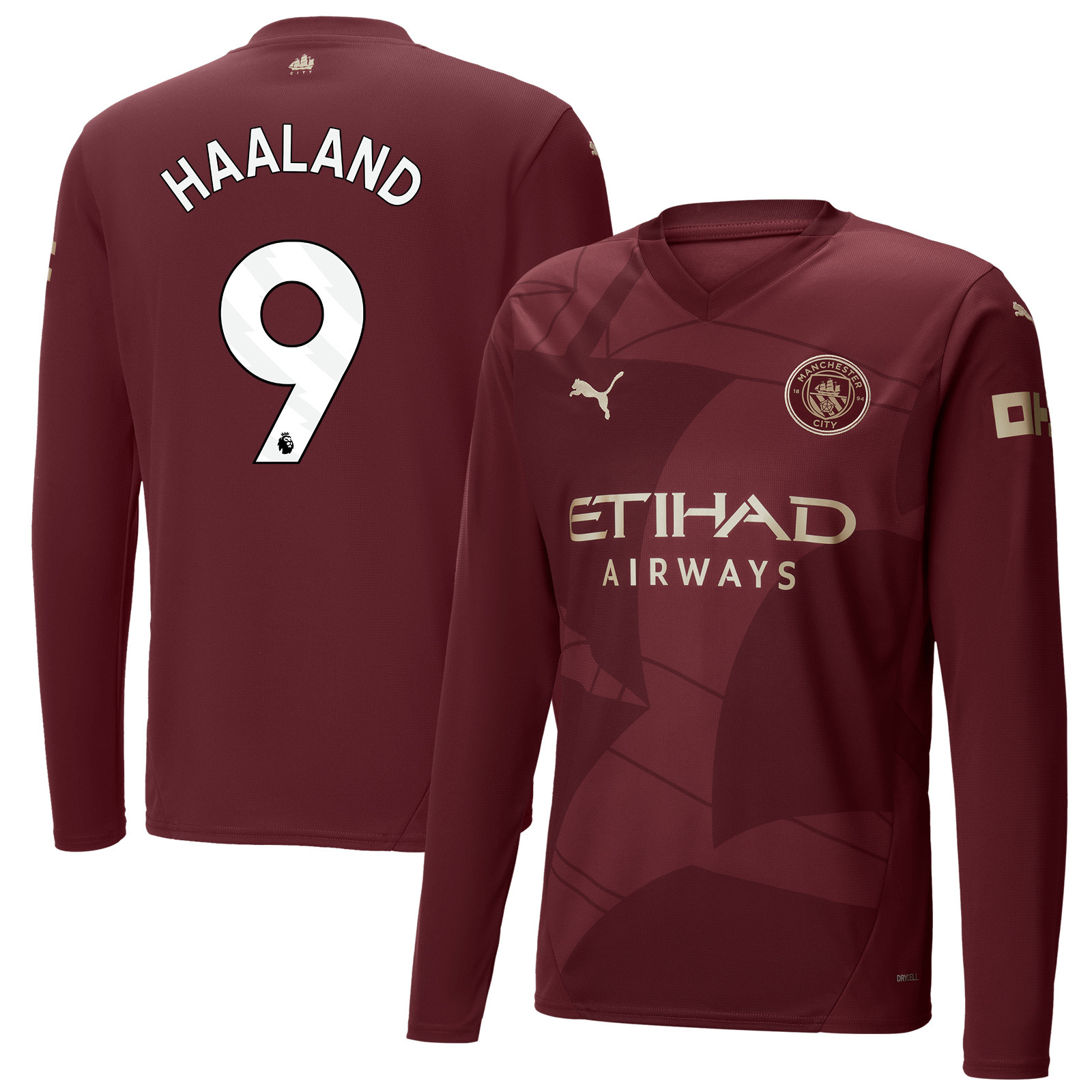 Erling Haaland 9 Manchester City 2024/25 Third Long Sleeve Men Jersey – Burgundy