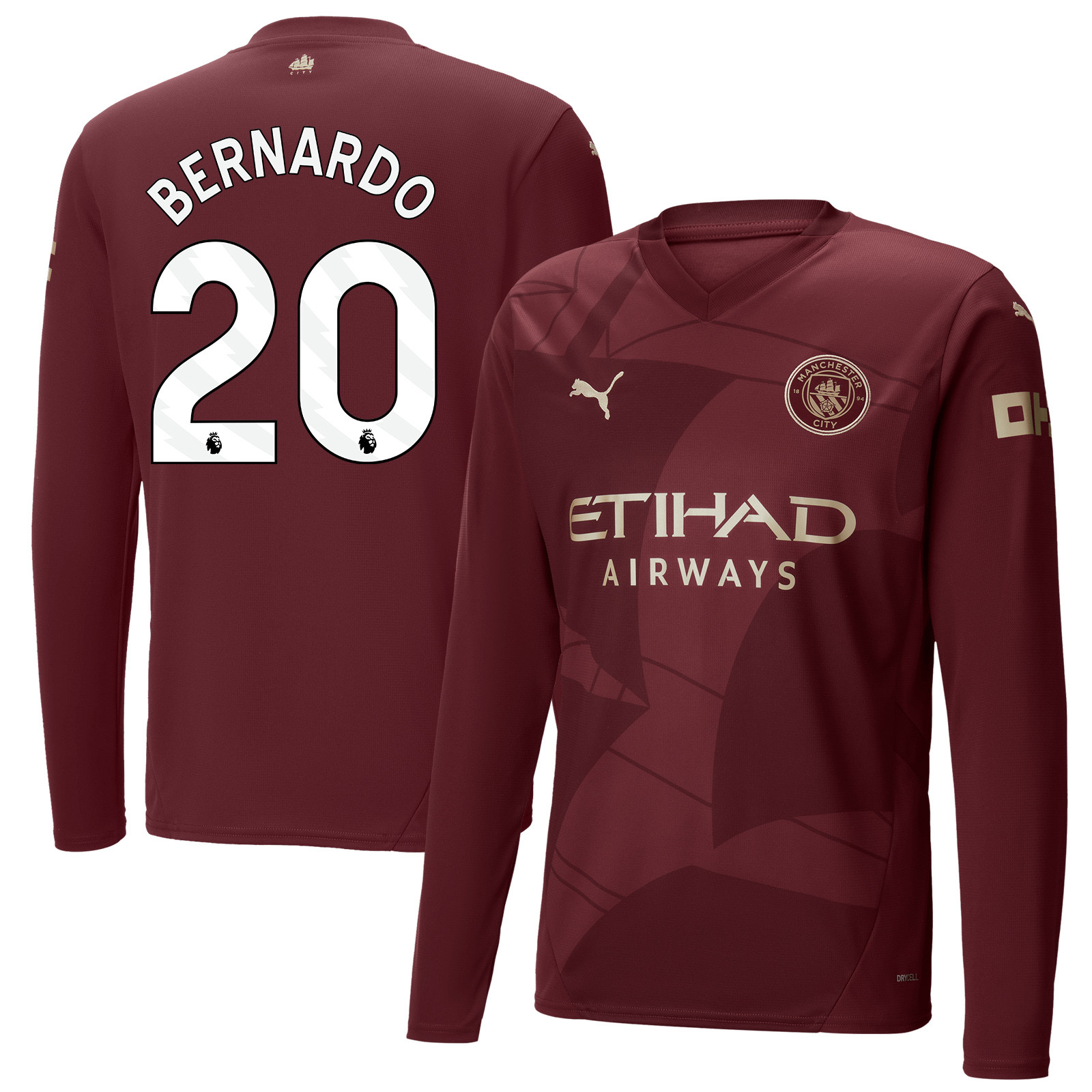 Bernardo Silva 20 Manchester City 2024/25 Third Long Sleeve Men Jersey – Burgundy