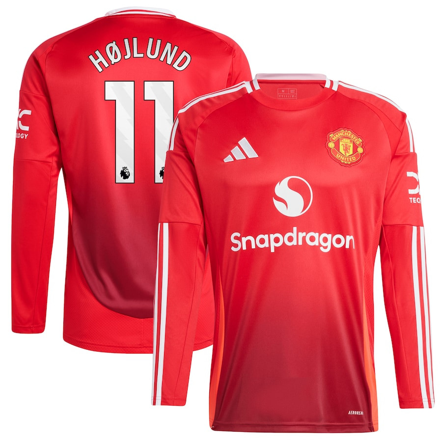 Rasmus Hjlund 11 Manchester United 2024/25 Home Men Long Sleeve Jersey – Red