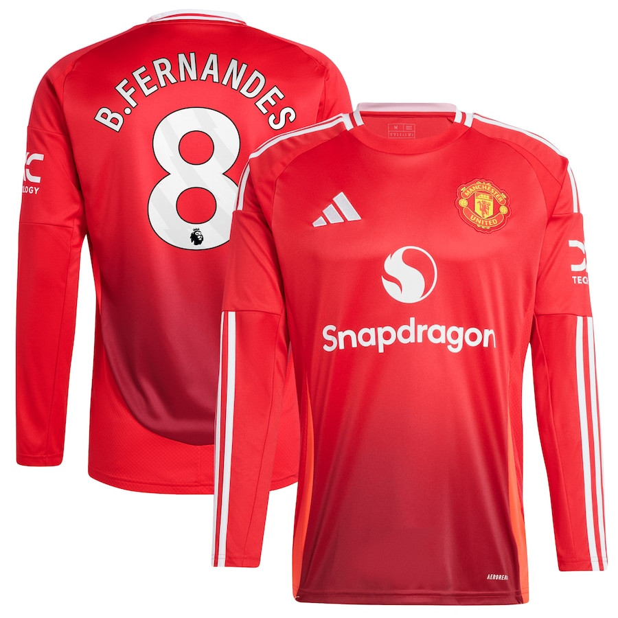 Bruno Fernandes 8 Manchester United 2024/25 Home Men Long Sleeve Jersey – Red